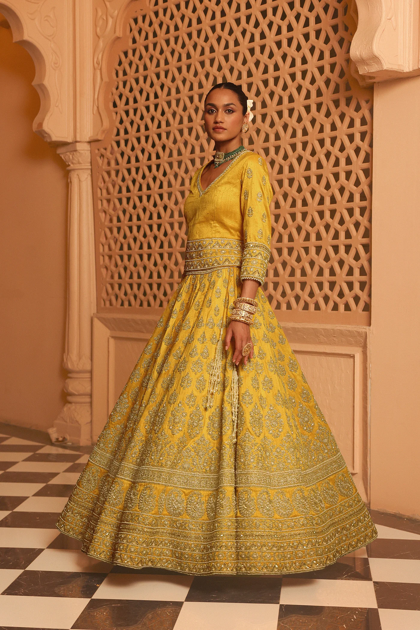 Noorali - Heirloom Mustard Lehenga with Choli and Dupatta - Image 2