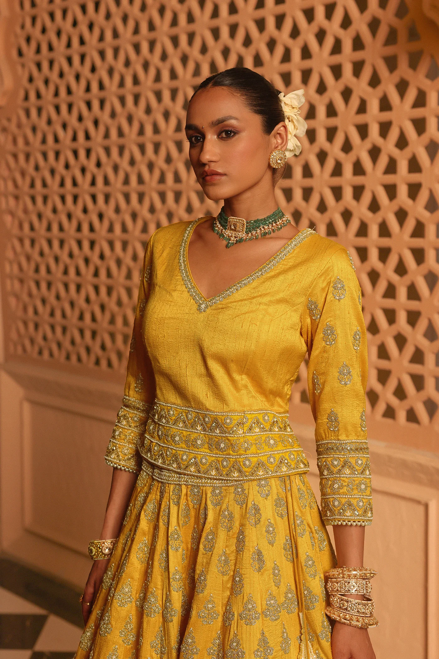 Noorali - Heirloom Mustard Lehenga with Choli and Dupatta - Image 3