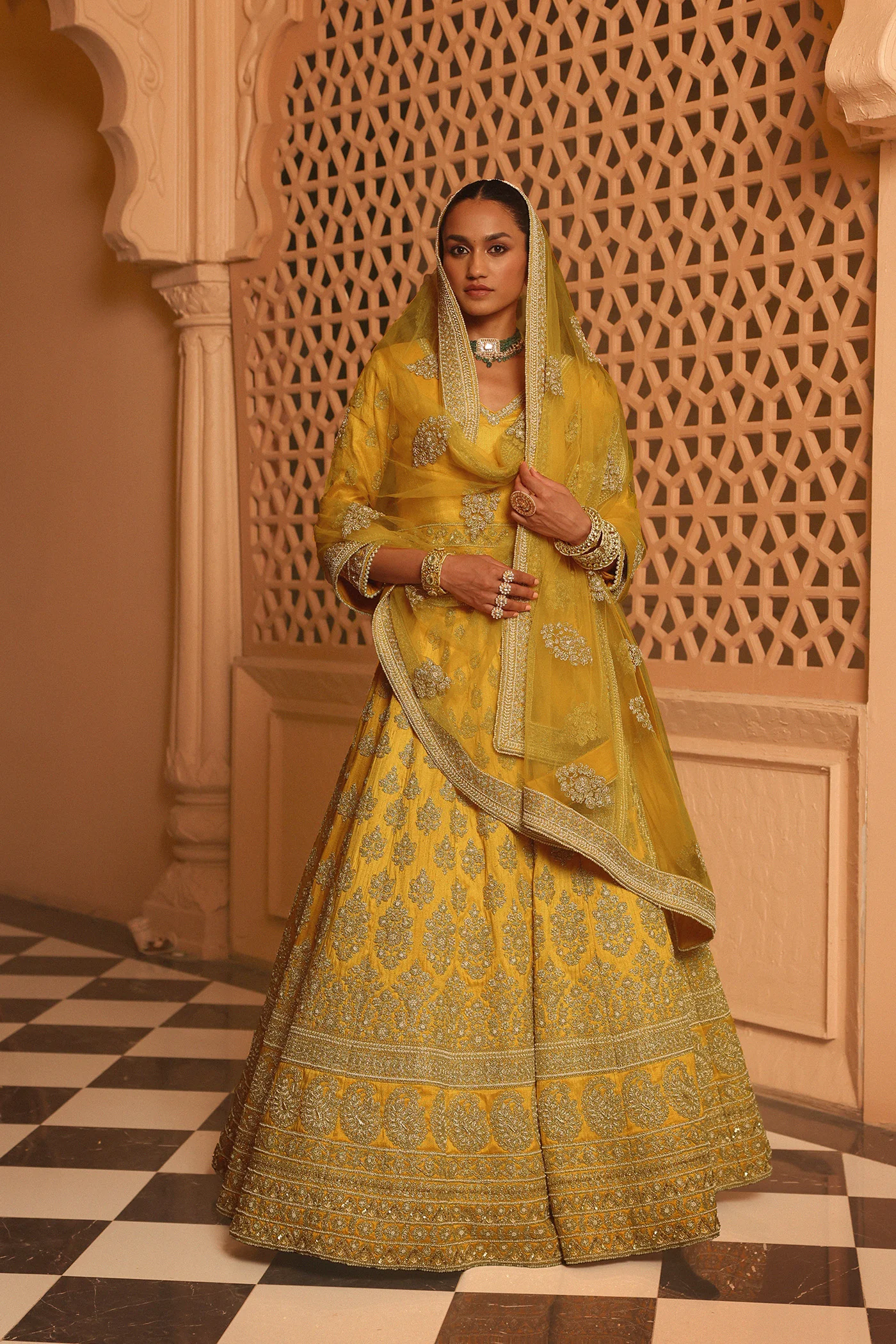 Noorali - Heirloom Mustard Lehenga with Choli and Dupatta - Image 4