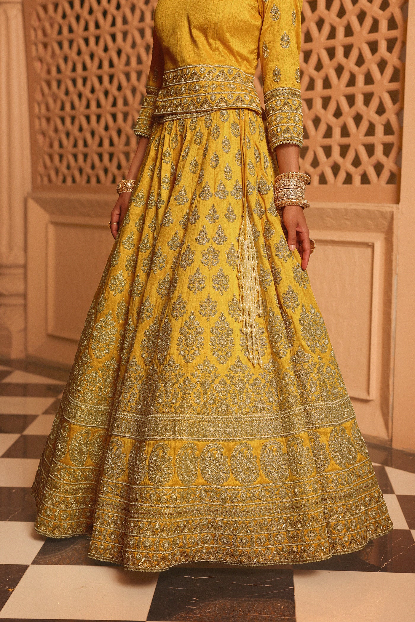 Noorali - Heirloom Mustard Lehenga with Choli and Dupatta - Image 5