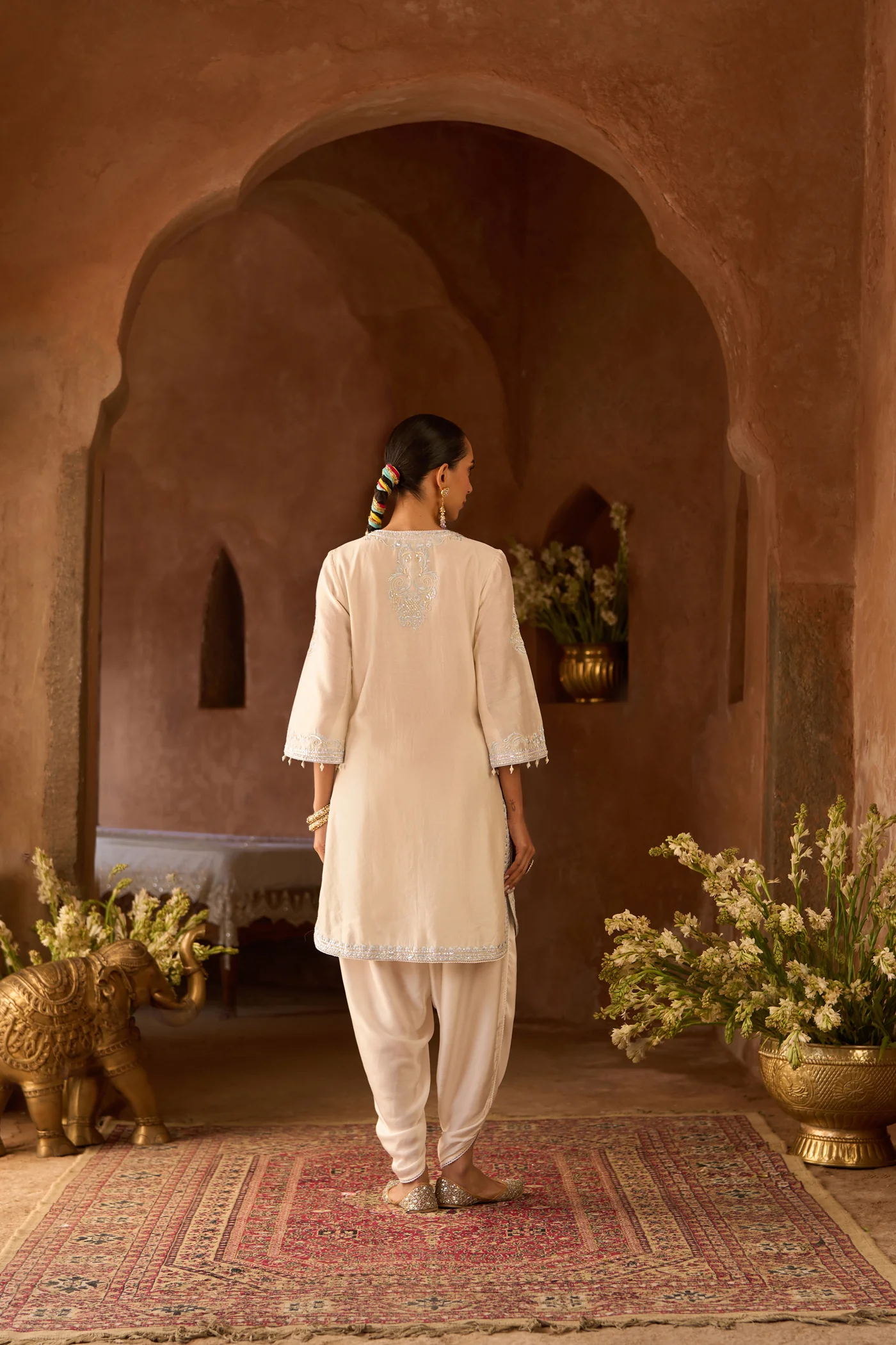 NYRA - DAISY IVORY WITH BLUE SHORT KURTA AND DHOTI - Image 5