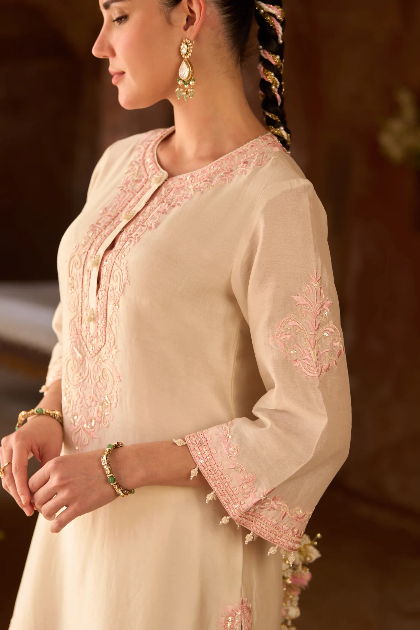 NYRA - DAISY IVORY WITH PINK SHORT KURTA AND DHOTI (LXRTS) - Image 6