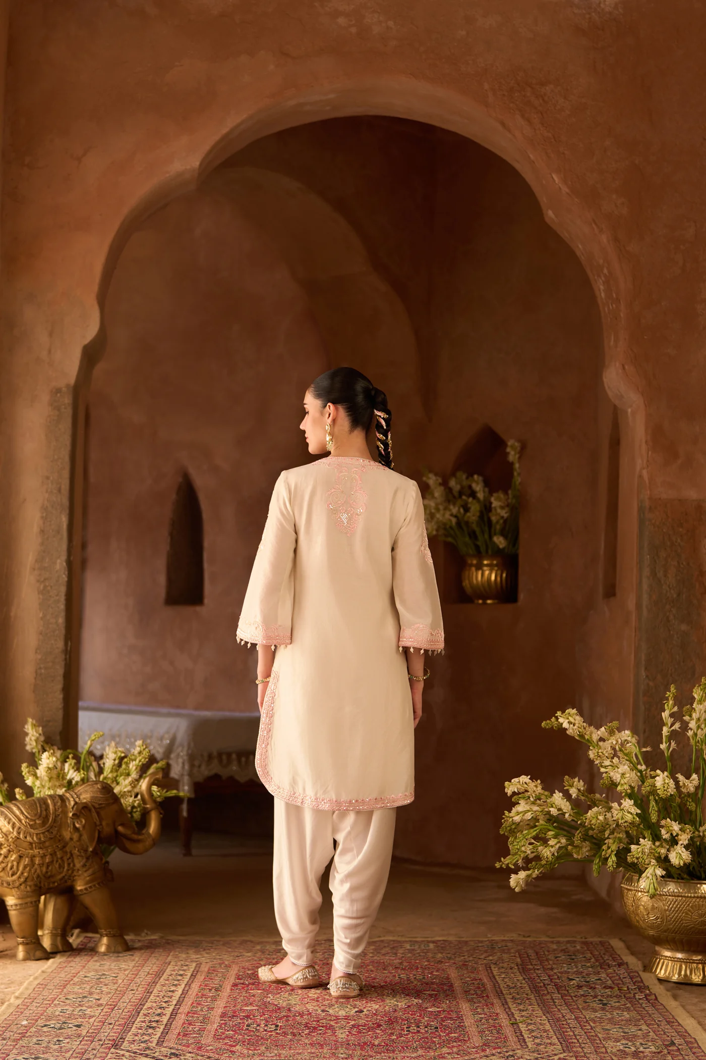 NYRA - DAISY IVORY WITH PINK SHORT KURTA AND DHOTI (LXRTS) - Image 7