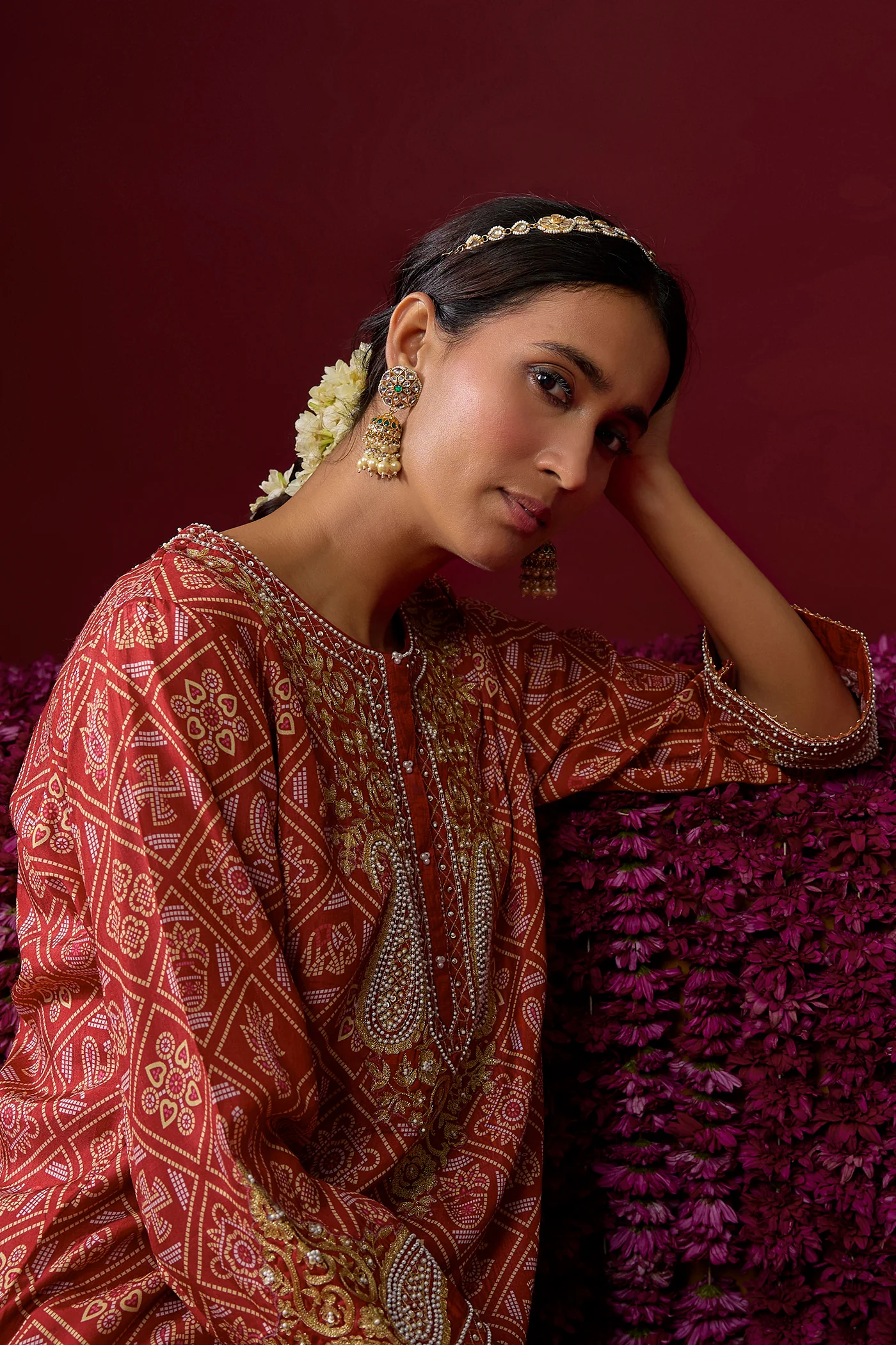 Rafiyah - Deep Red Short Kurta With Dhoti (RTS) - Image 3