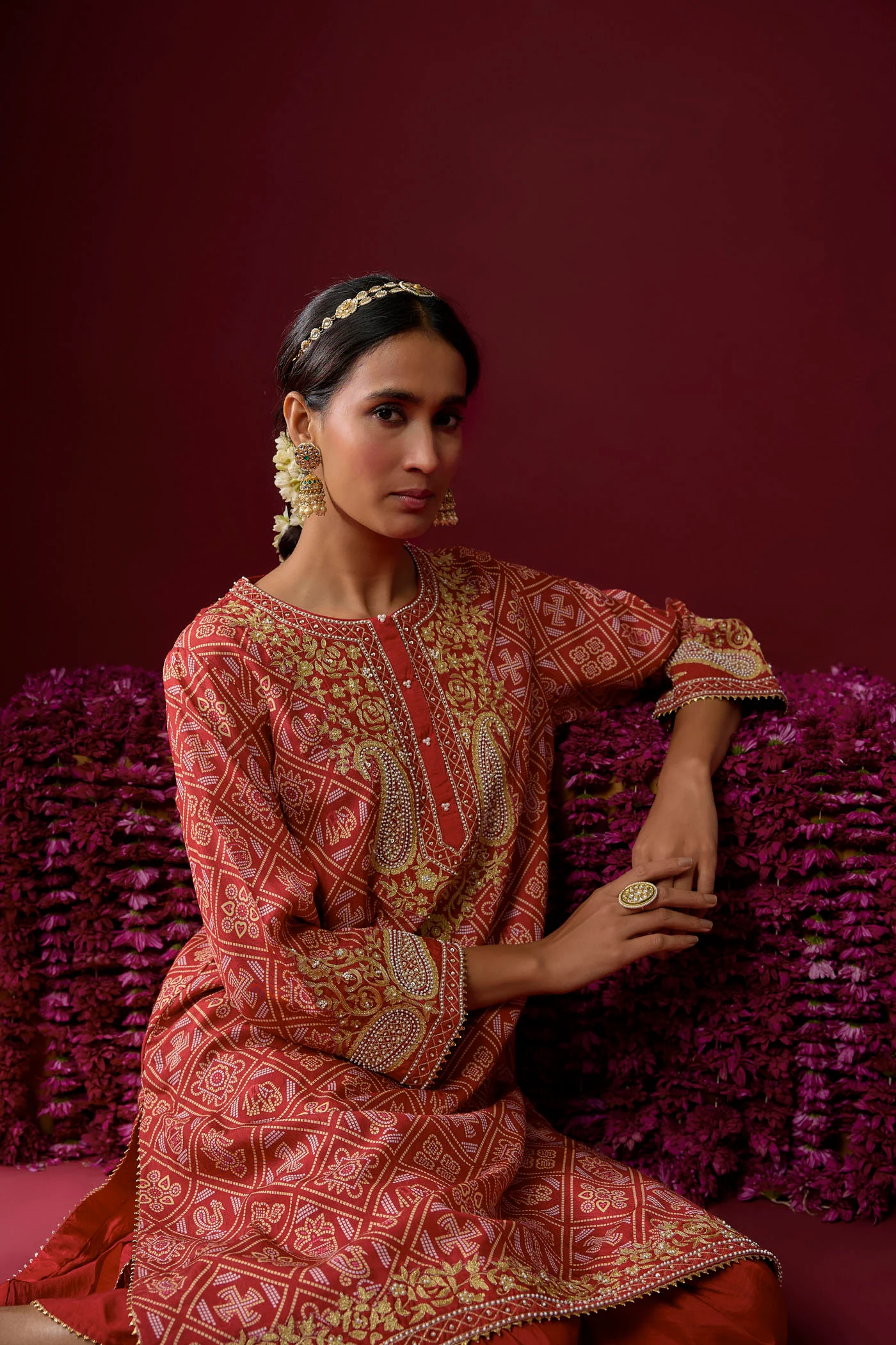Rafiyah - Deep Red Short Kurta With Dhoti (RTS) - Image 4
