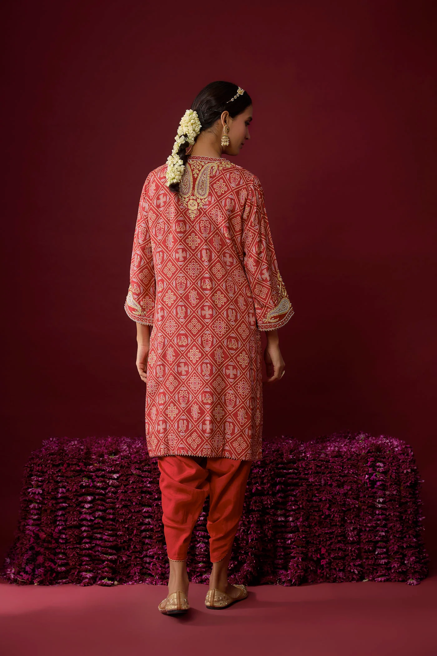Rafiyah - Deep Red Short Kurta With Dhoti (RTS) - Image 5