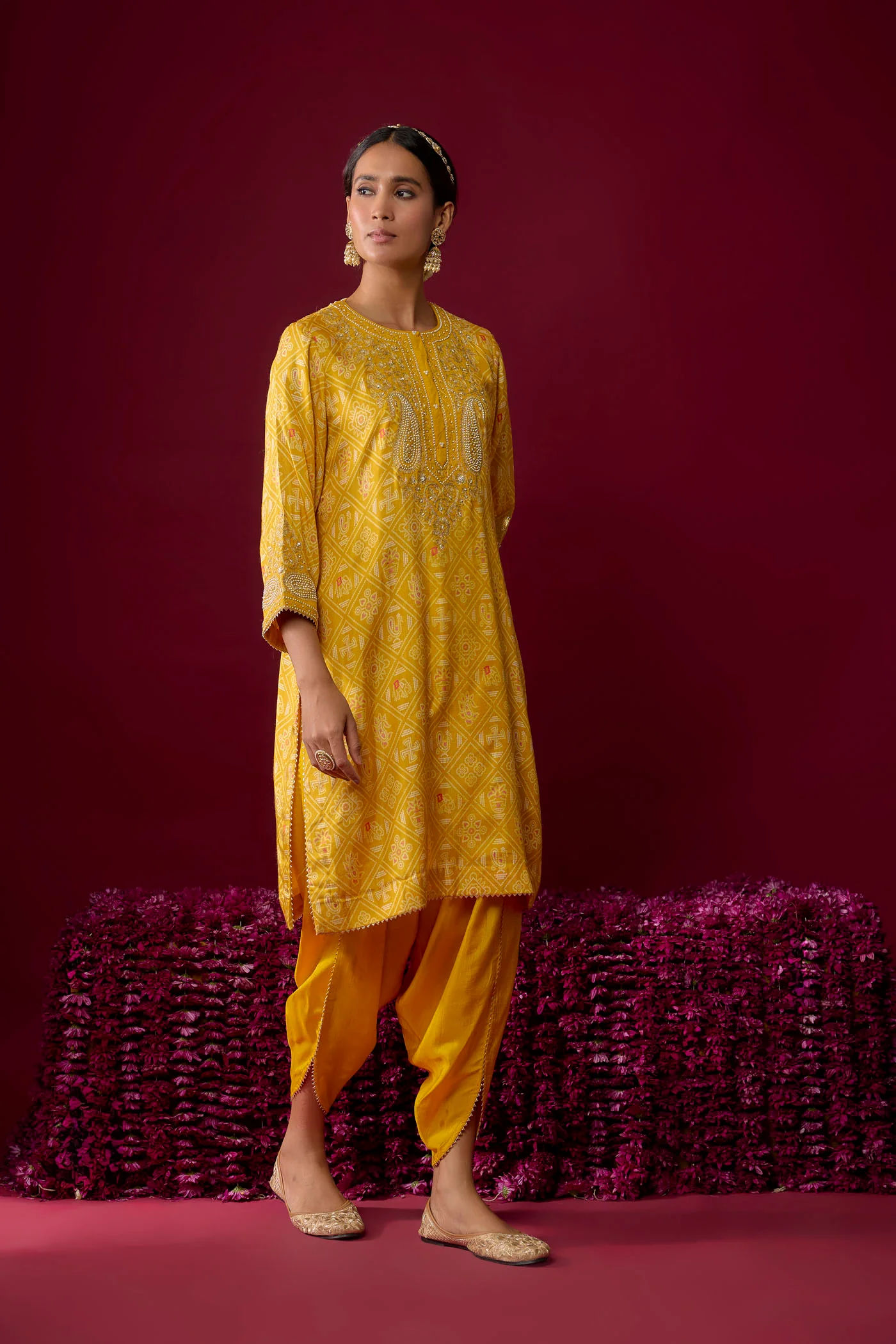 Rafiyah - Mustard Short Kurta With Dhoti - Image 2