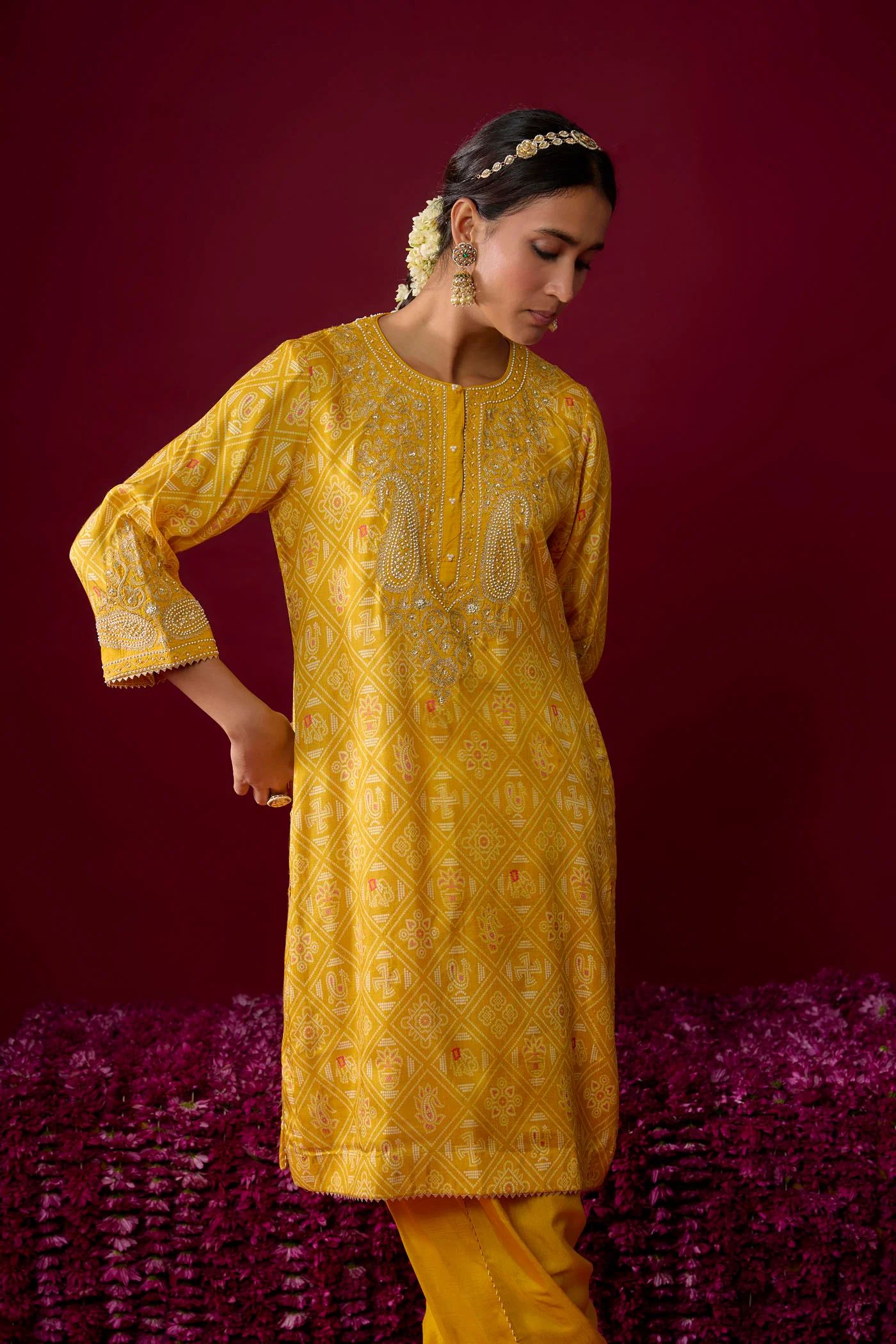 Rafiyah - Mustard Short Kurta With Dhoti - Image 3