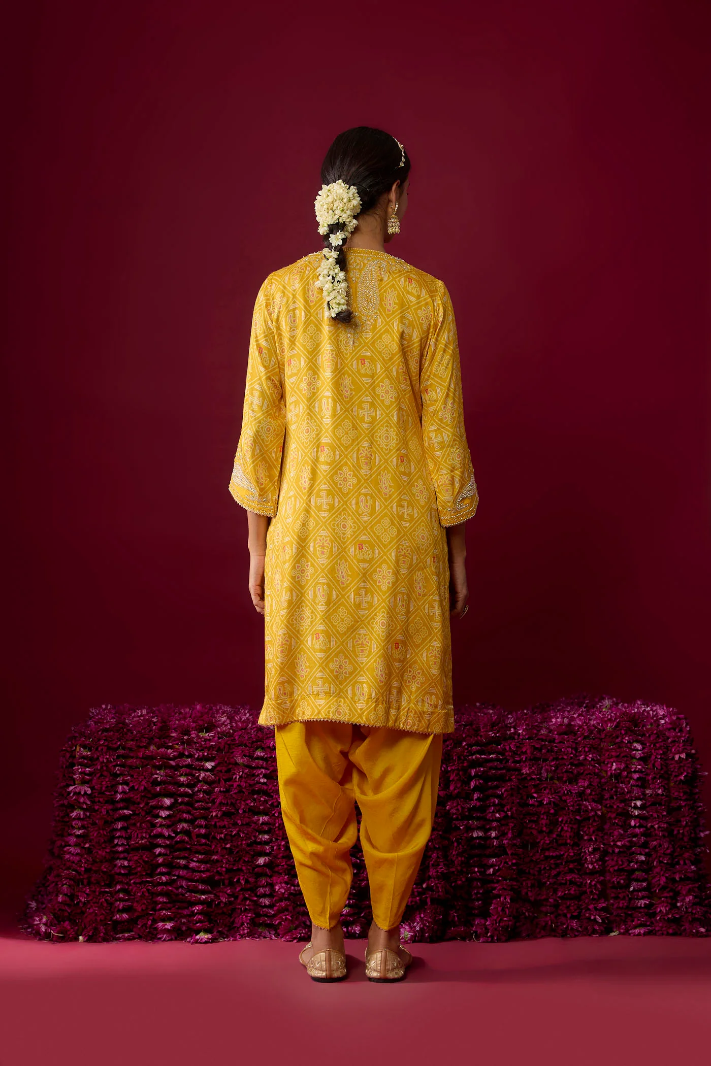 Rafiyah - Mustard Short Kurta With Dhoti - Image 5