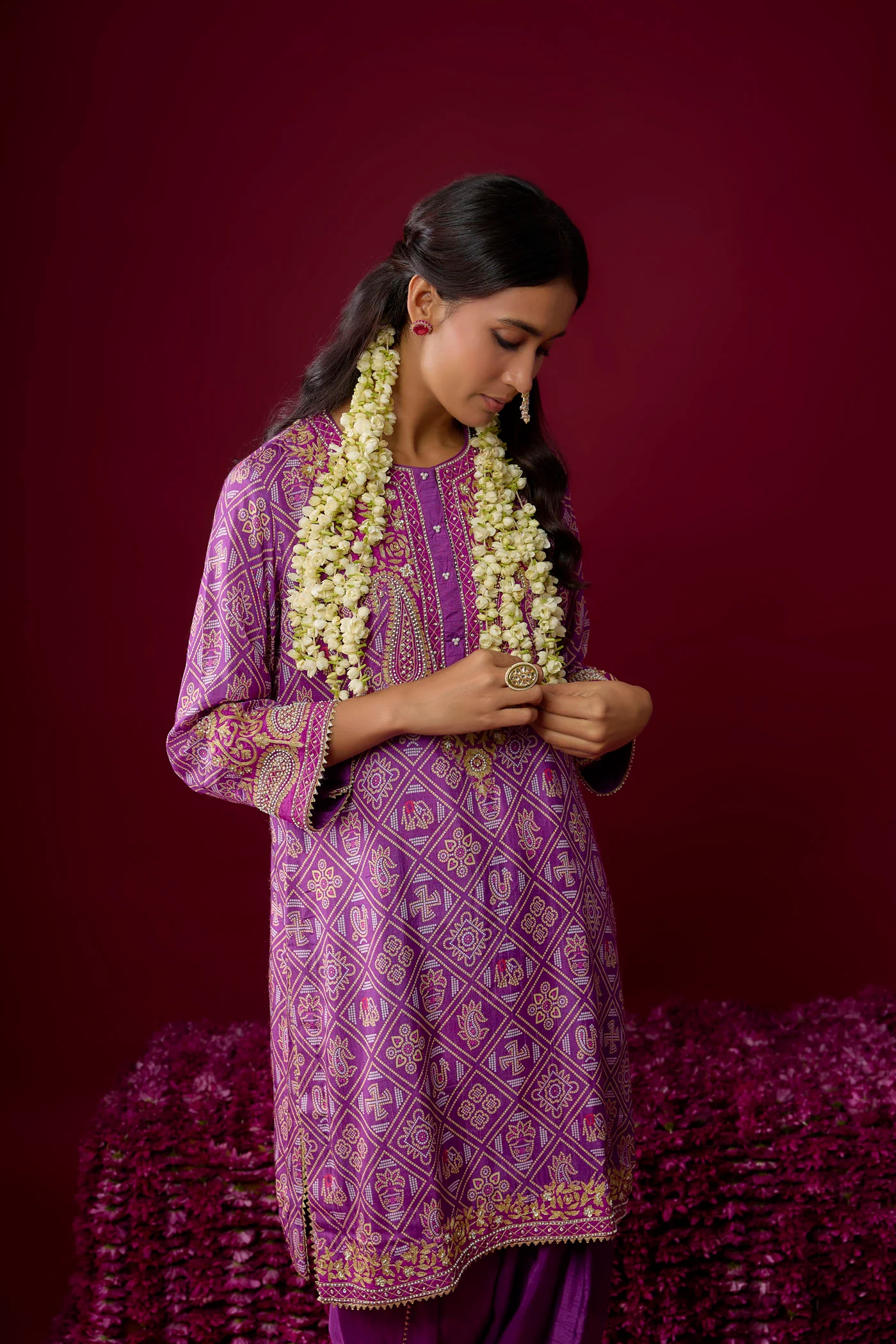 Rafiyah - Purple Short Kurta With Dhoti - Image 2