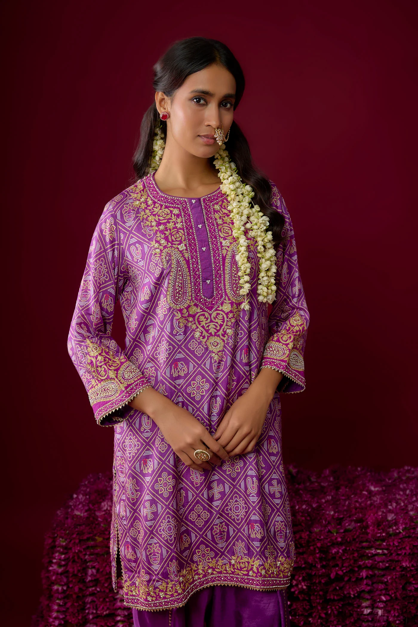 Rafiyah - Purple Short Kurta With Dhoti - Image 3