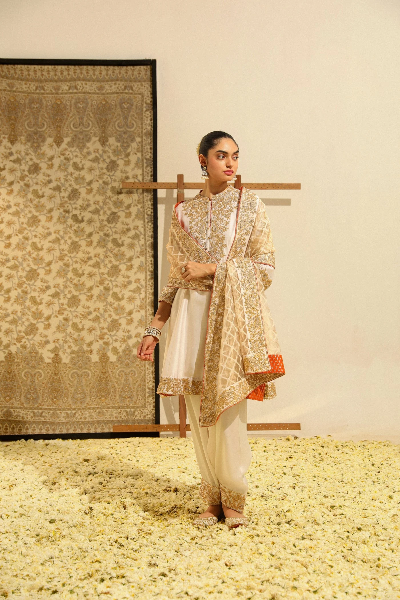 Rajak - Daisy Ivory Hand Embroidered Short A-line kurta with Salwar and dupatta (Lxrts) - Image 2