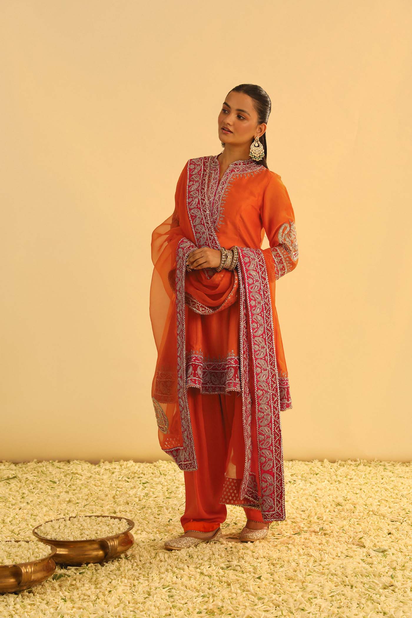 Rayana - Orange A-line Kurta with Salwar & Dupatta - Image 2