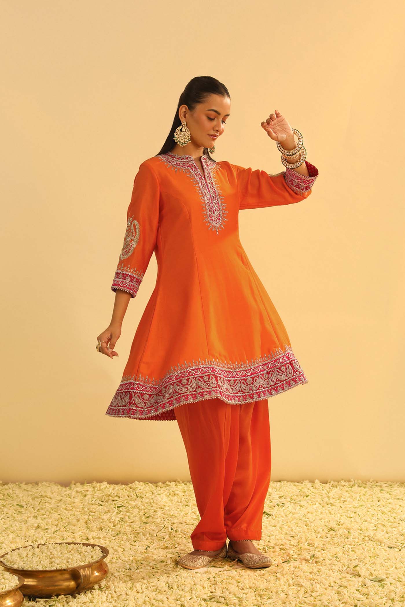 Rayana - Orange A-line Kurta with Salwar & Dupatta - Image 3