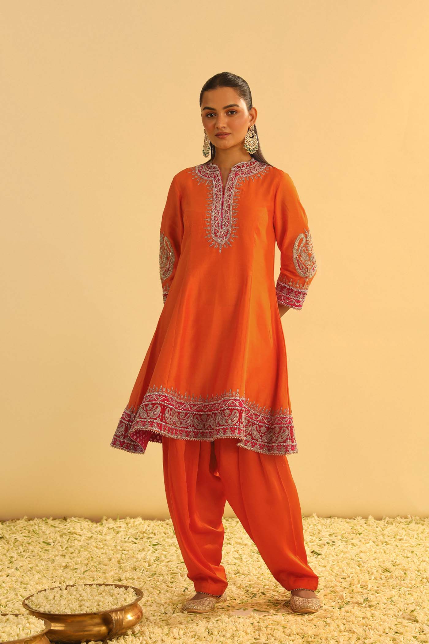 Rayana - Orange A-line Kurta with Salwar & Dupatta - Image 4