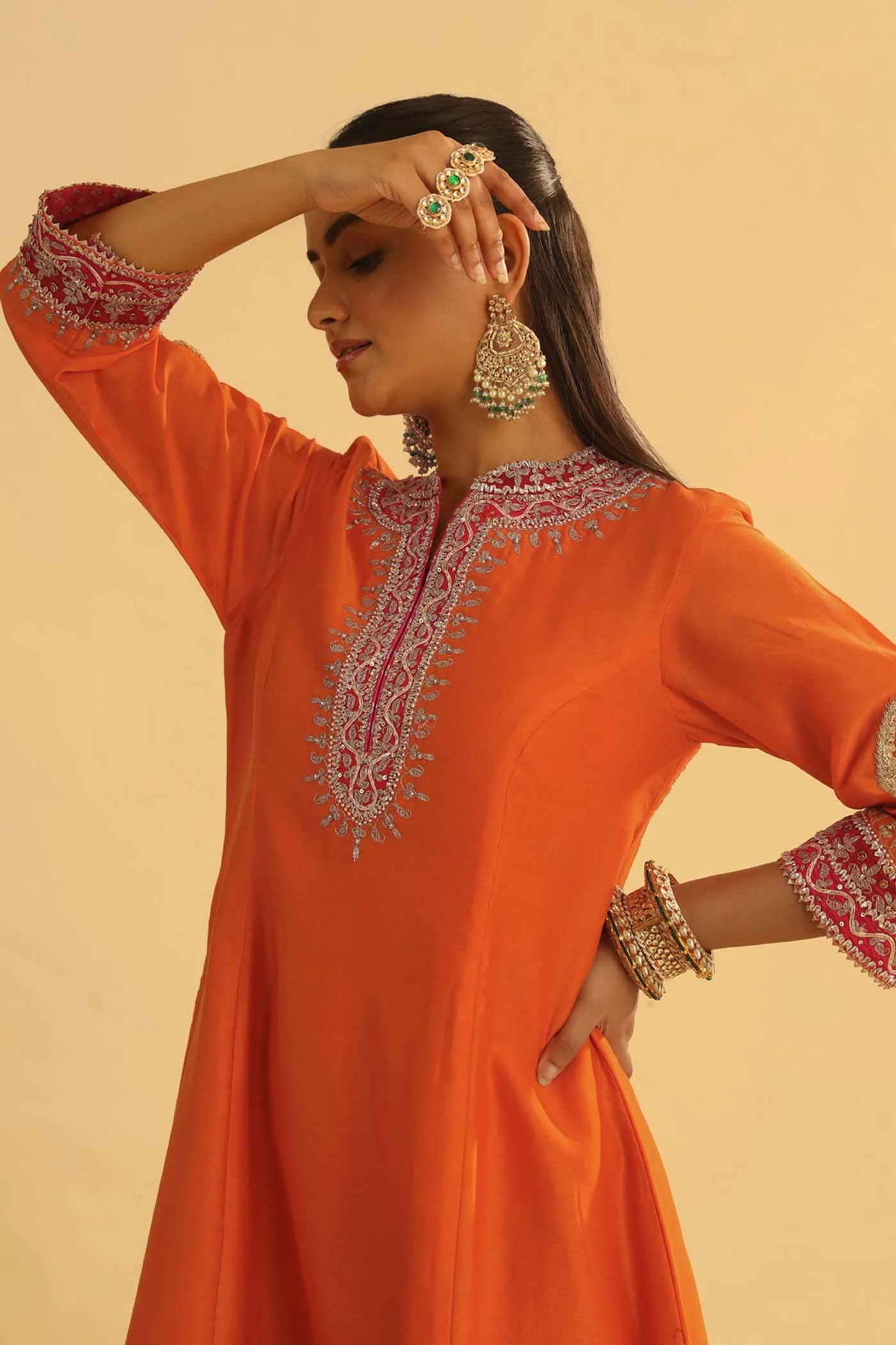Rayana - Orange A-line Kurta with Salwar & Dupatta - Image 6