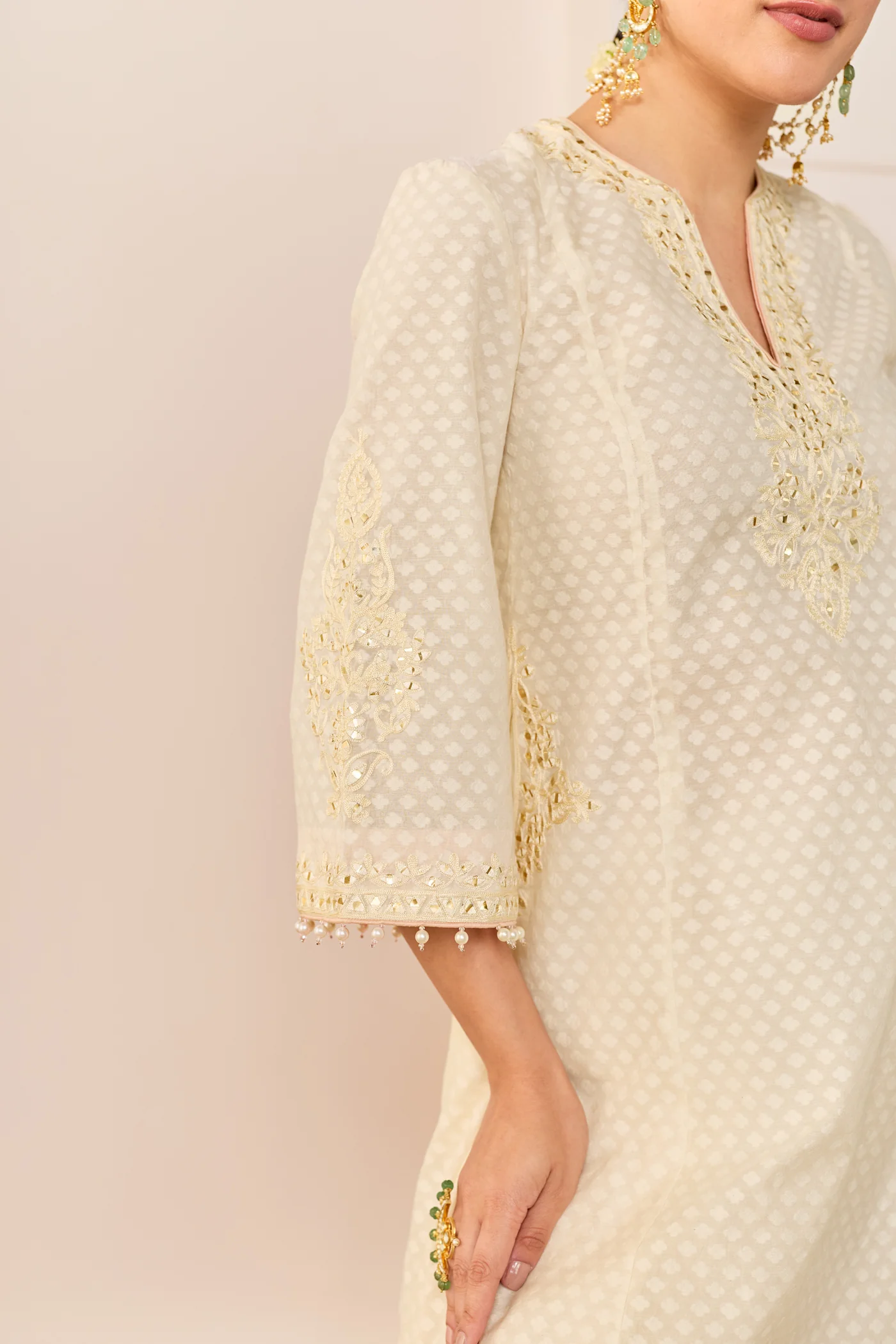 Reem - Daisy Ivory Short Choga With Dogri Salwar - Image 4