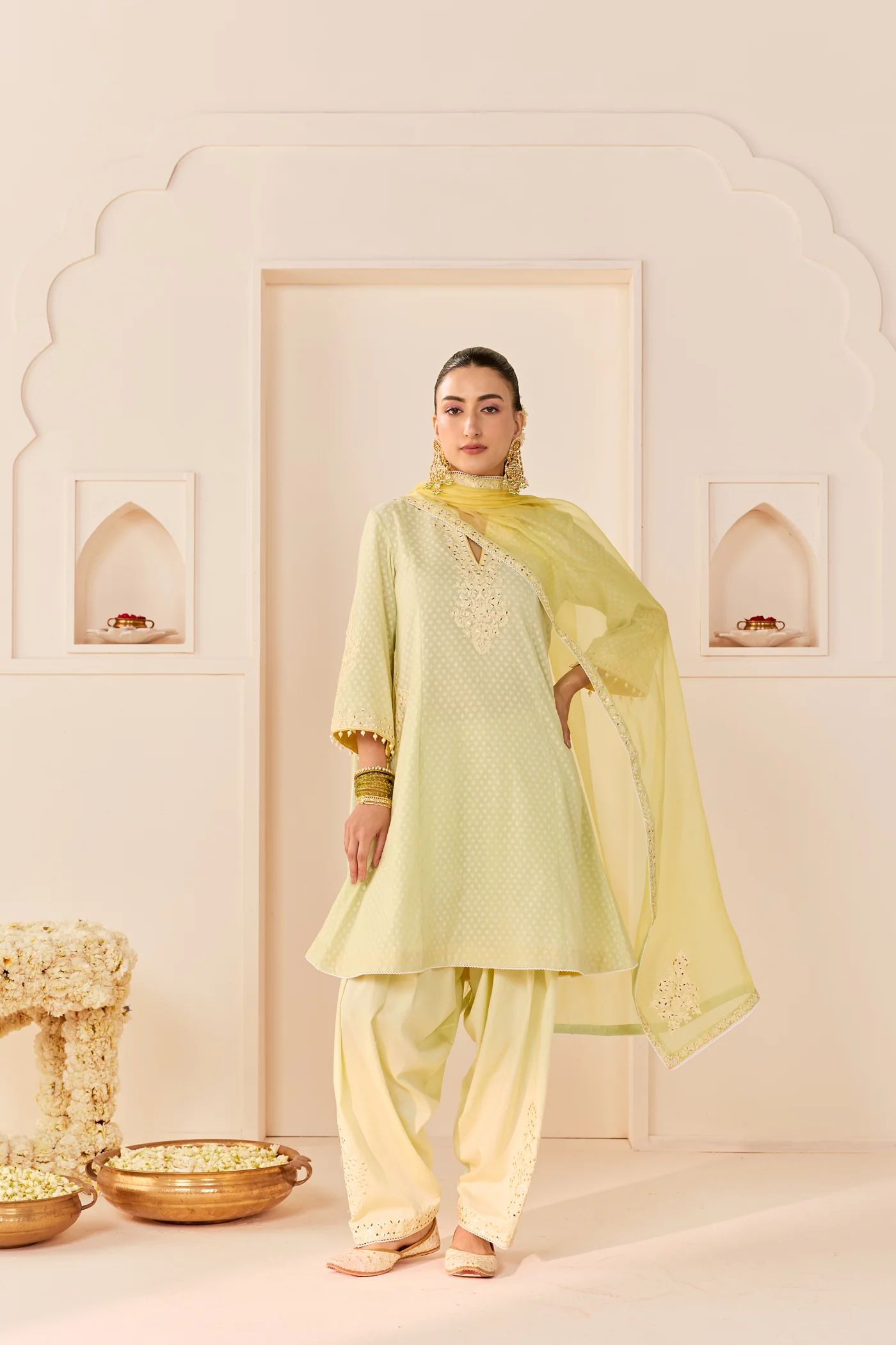 Reem - Mint Green Short Choga With Dogri Salwar