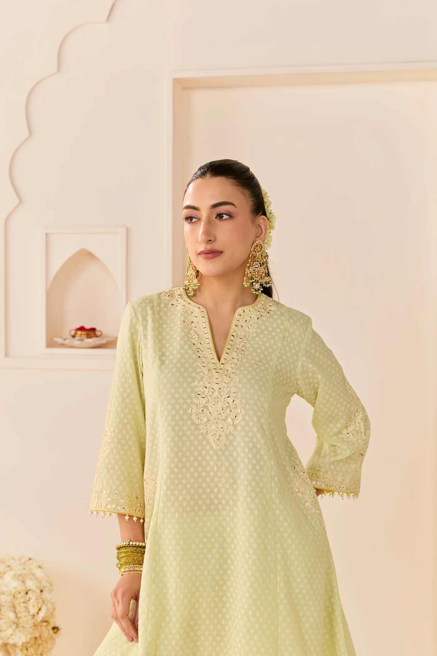 Reem - Mint Green Short Choga With Dogri Salwar - Image 2