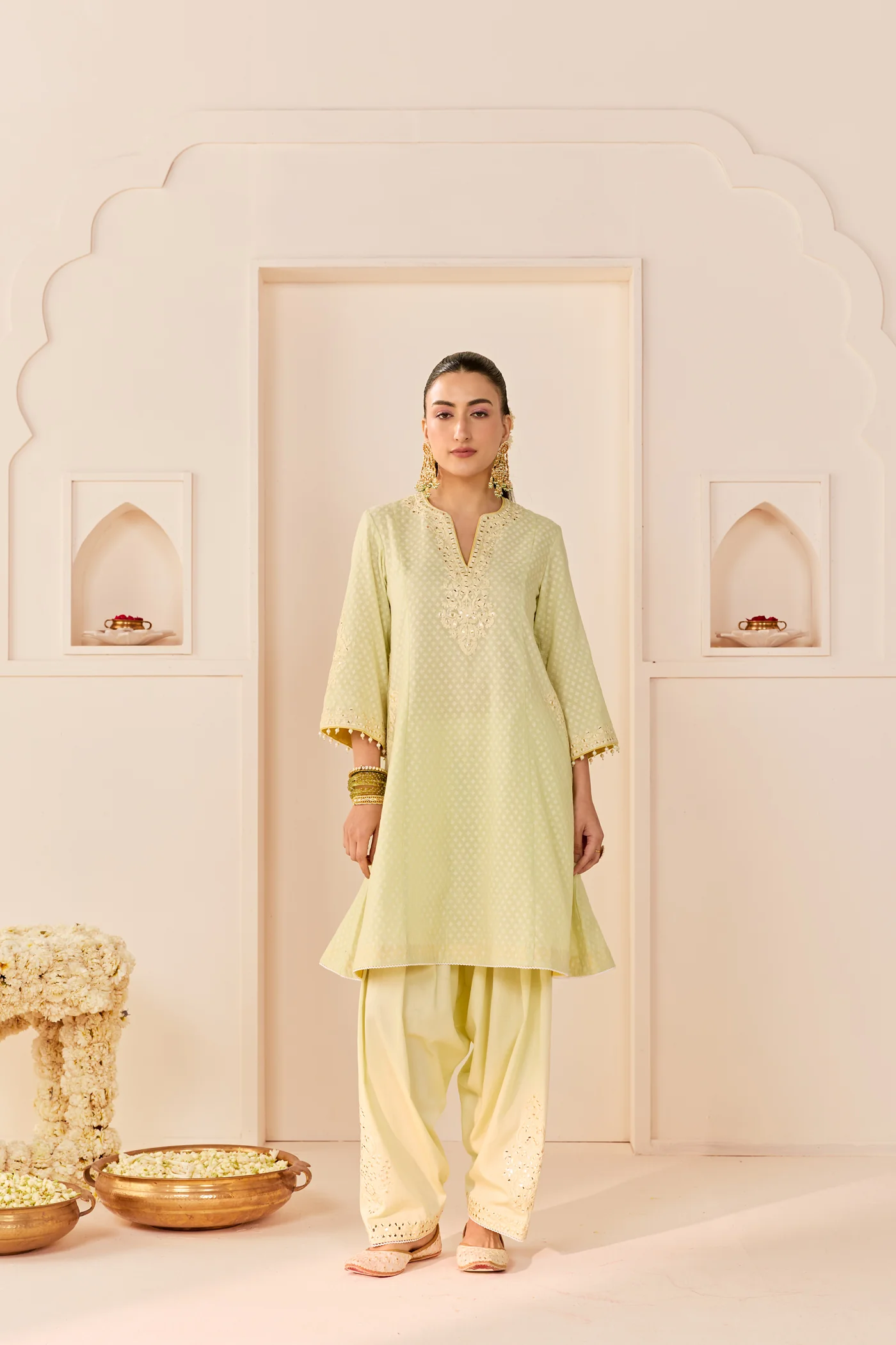 Reem - Mint Green Short Choga With Dogri Salwar - Image 3