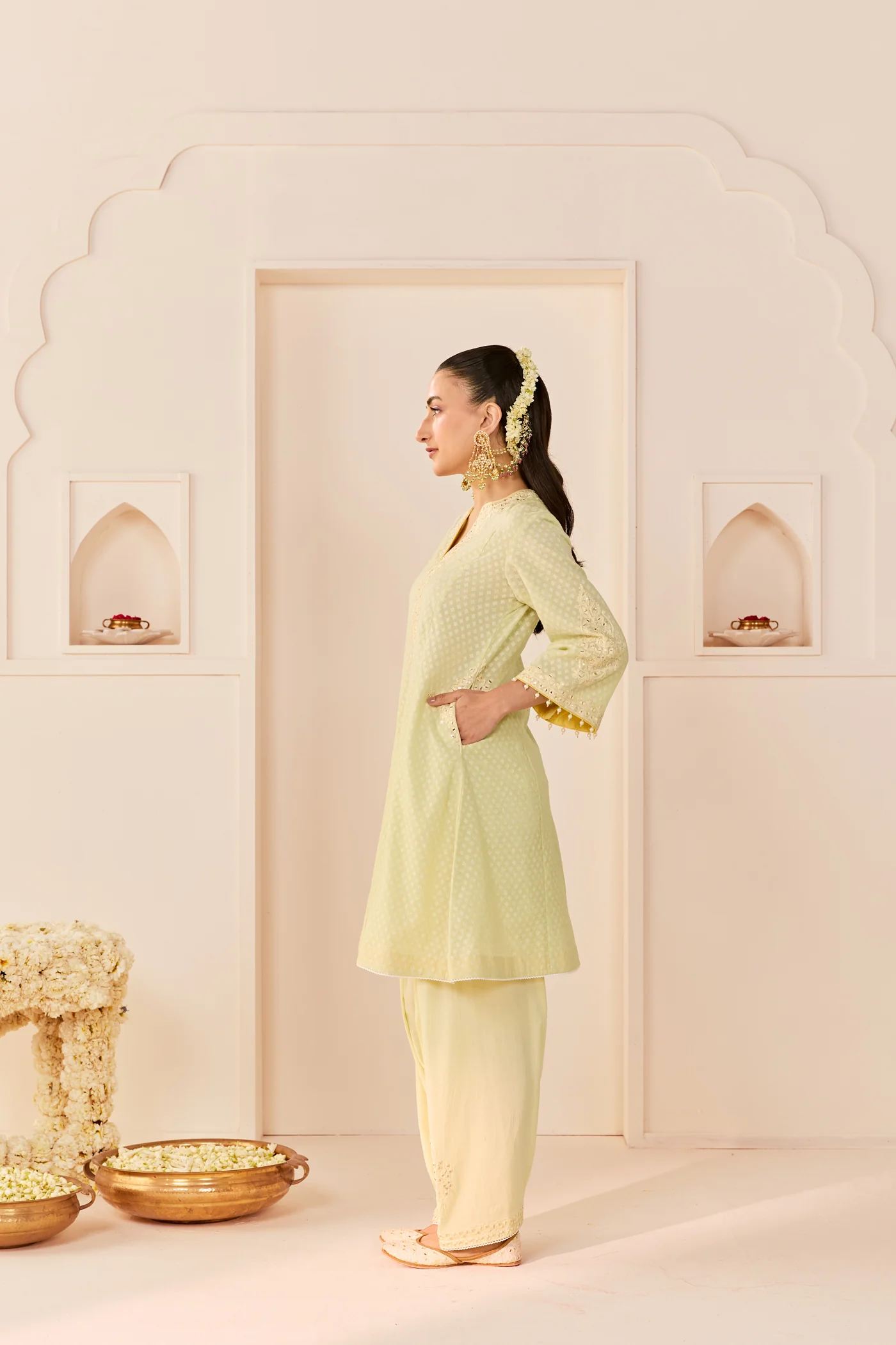 Reem - Mint Green Short Choga With Dogri Salwar - Image 4