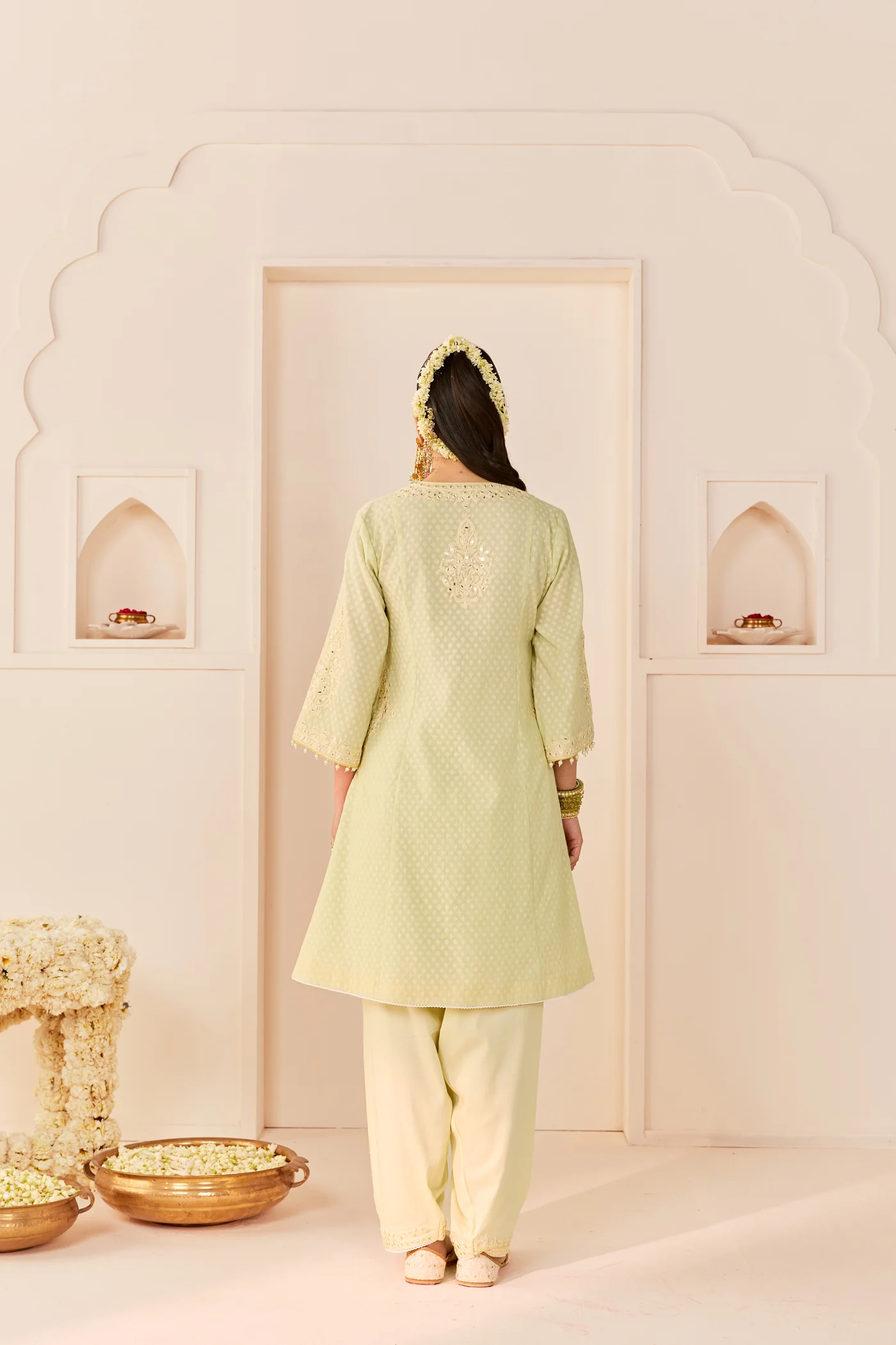 Reem - Mint Green Short Choga With Dogri Salwar - Image 6