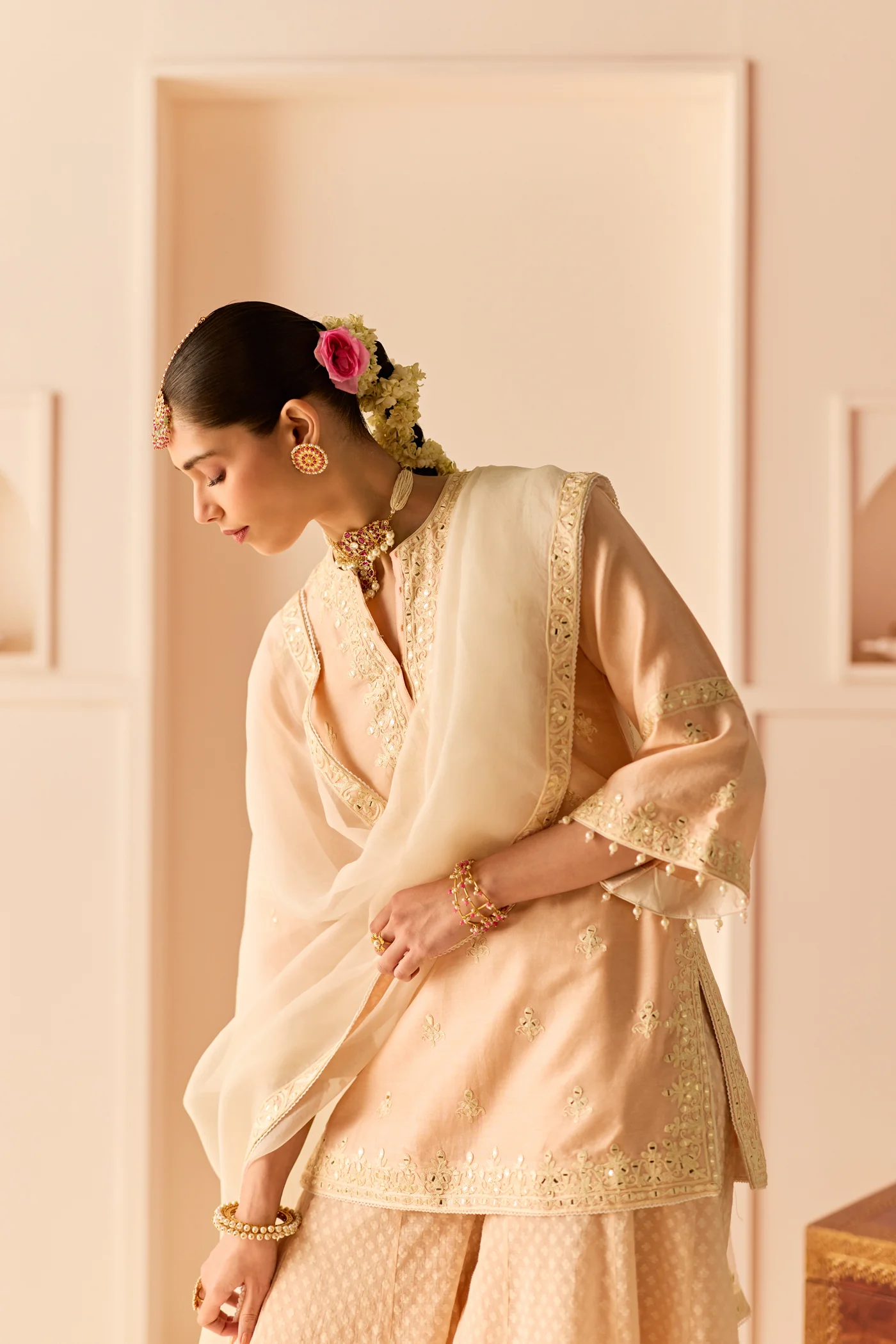 Rehma - Carnation Pink Short Kurta With Sharara And Dupatta - Image 2