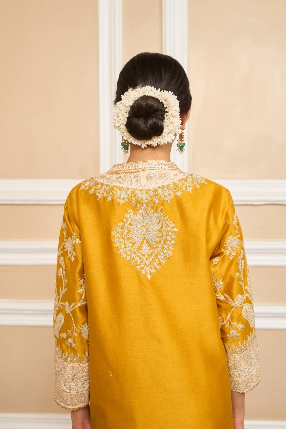 RESHAM - GLAZE MUSTARD SHORT KURTA WITH SALWAR AND DUPATTA (LXRTS) - Image 9