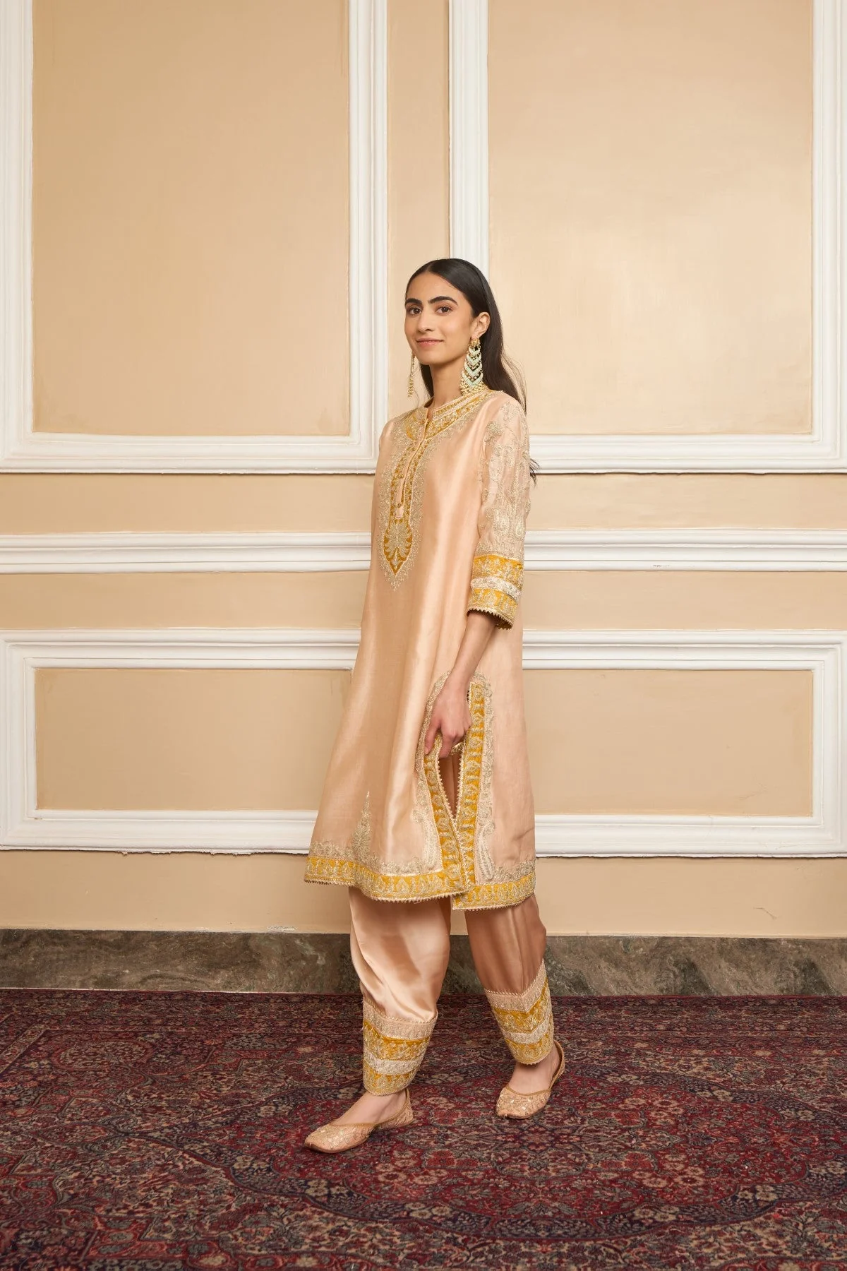 RESHAM - ROSEPINK SHORT KURTA WITH SALWAR AND DUPATTA (LXRTS) - Image 3