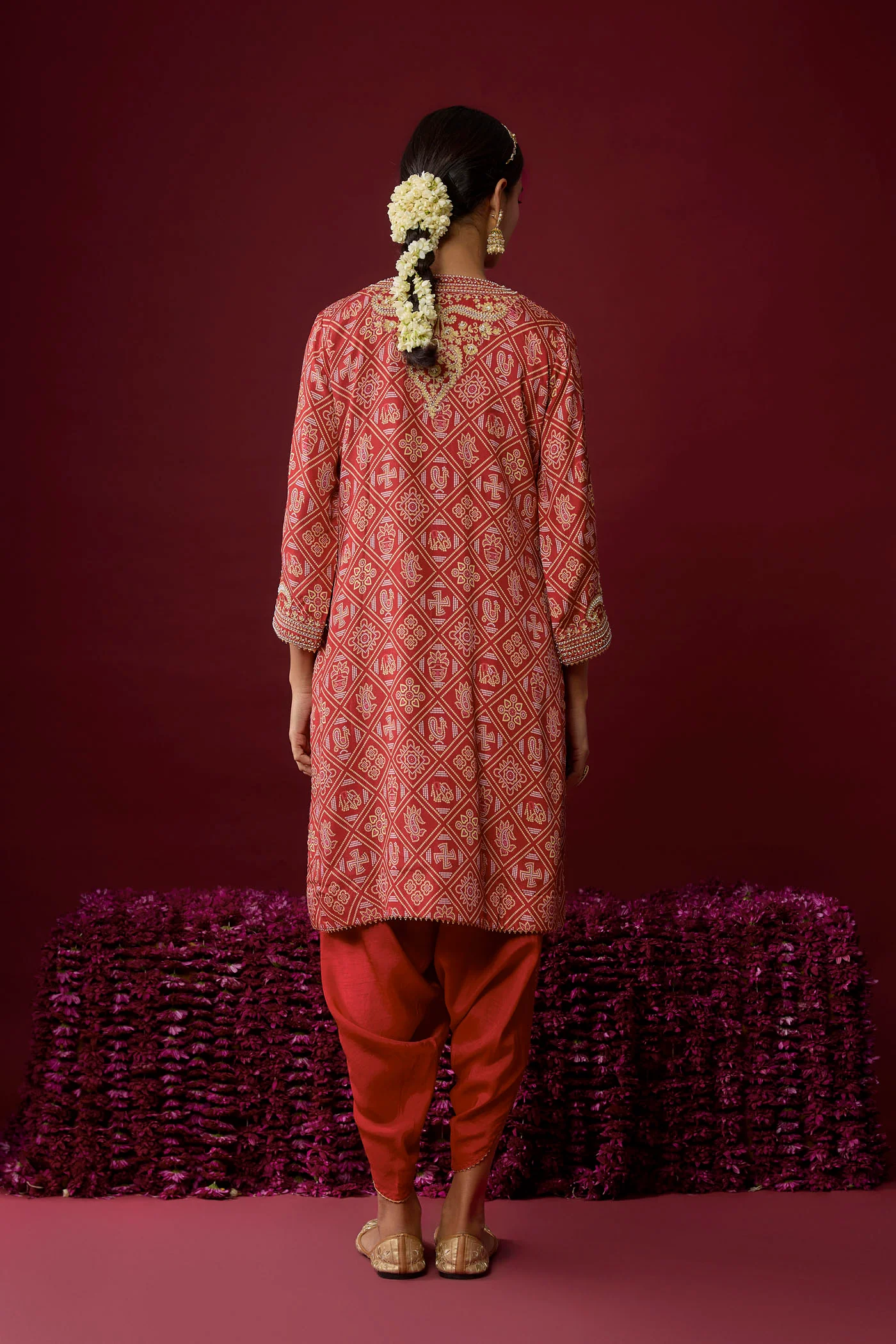 Rihana - Deep Red Short Kurta With Dhoti - Image 4