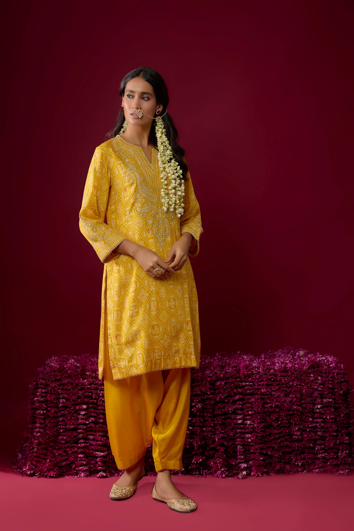 Rihana - Mustard Short Kurta With Salwar - Image 3