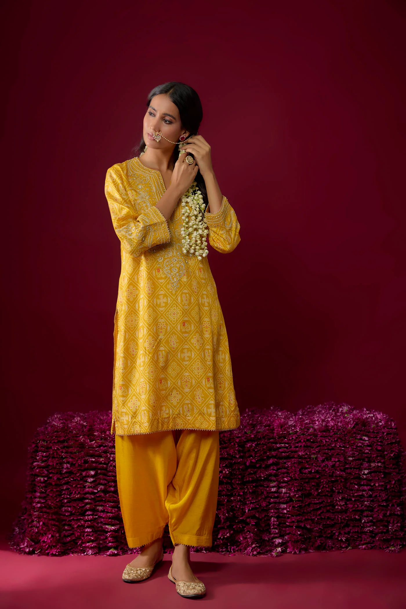 Rihana - Mustard Short Kurta With Salwar - Image 4