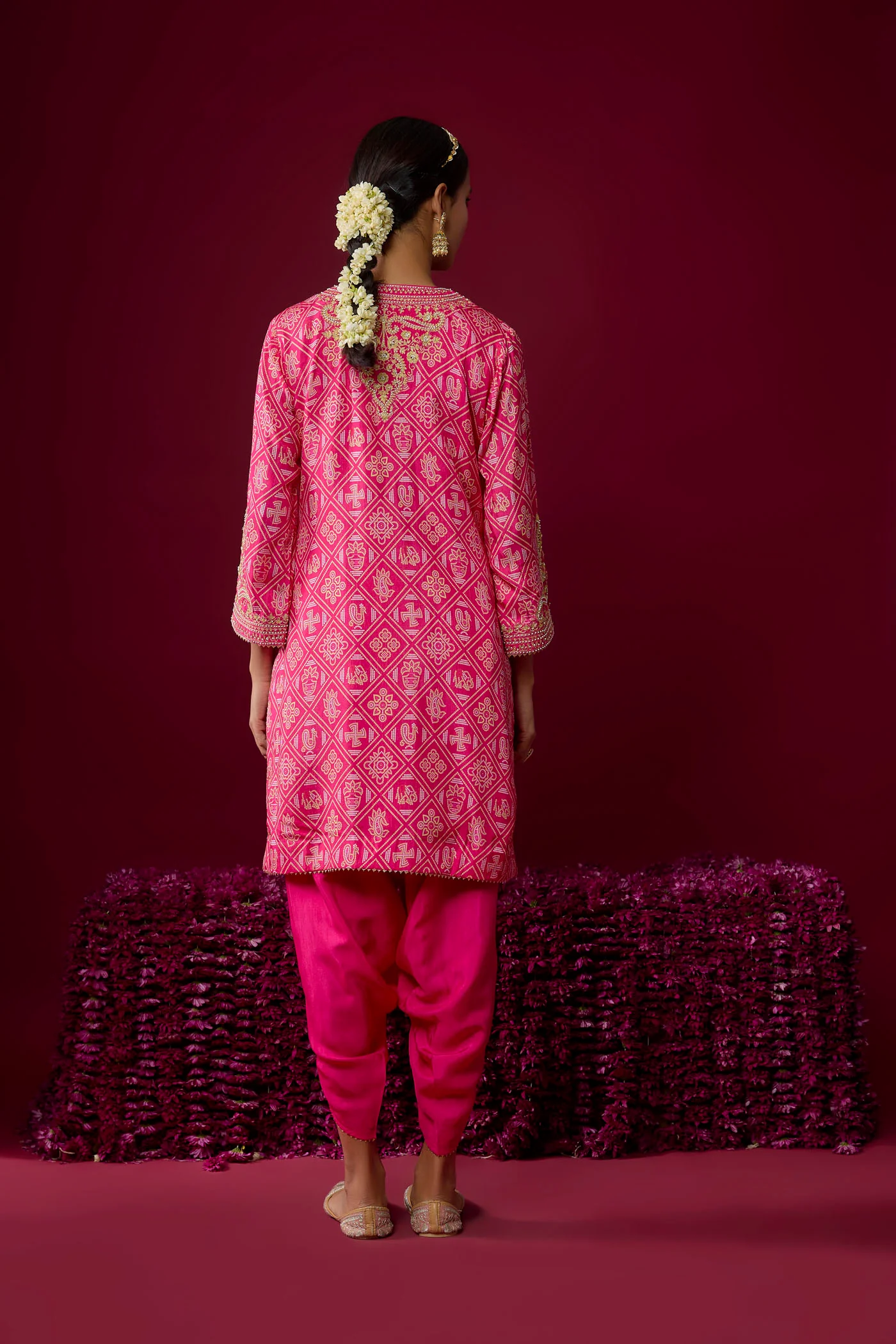 Rihana - Hotpink Short Kurta With Dhoti - Image 4