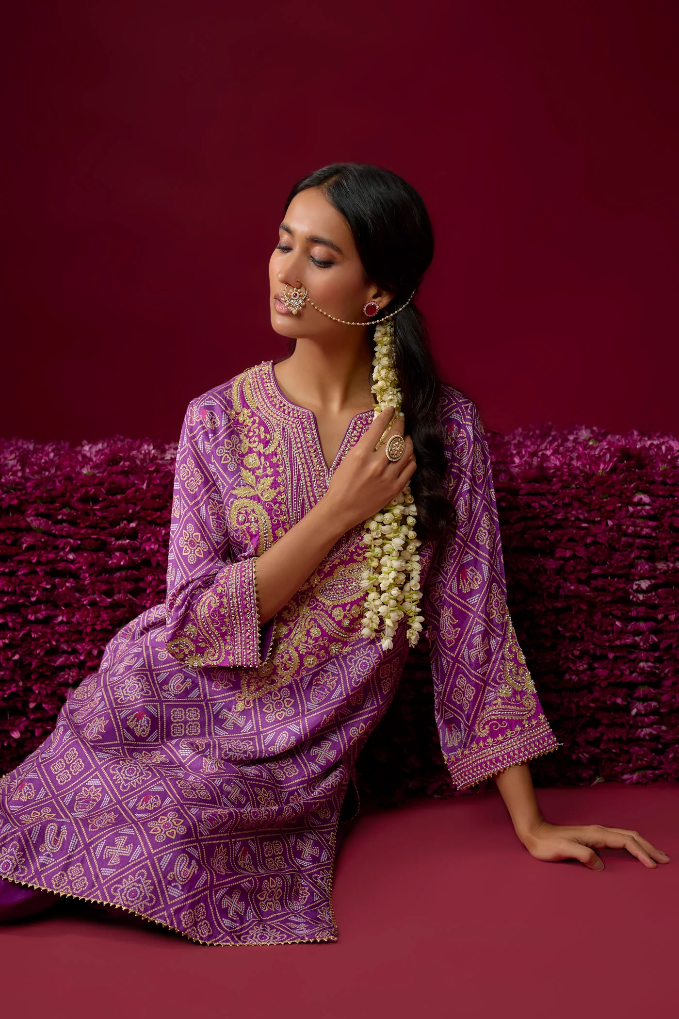 Rihana - Purple Short Kurta With Dhoti - Image 3