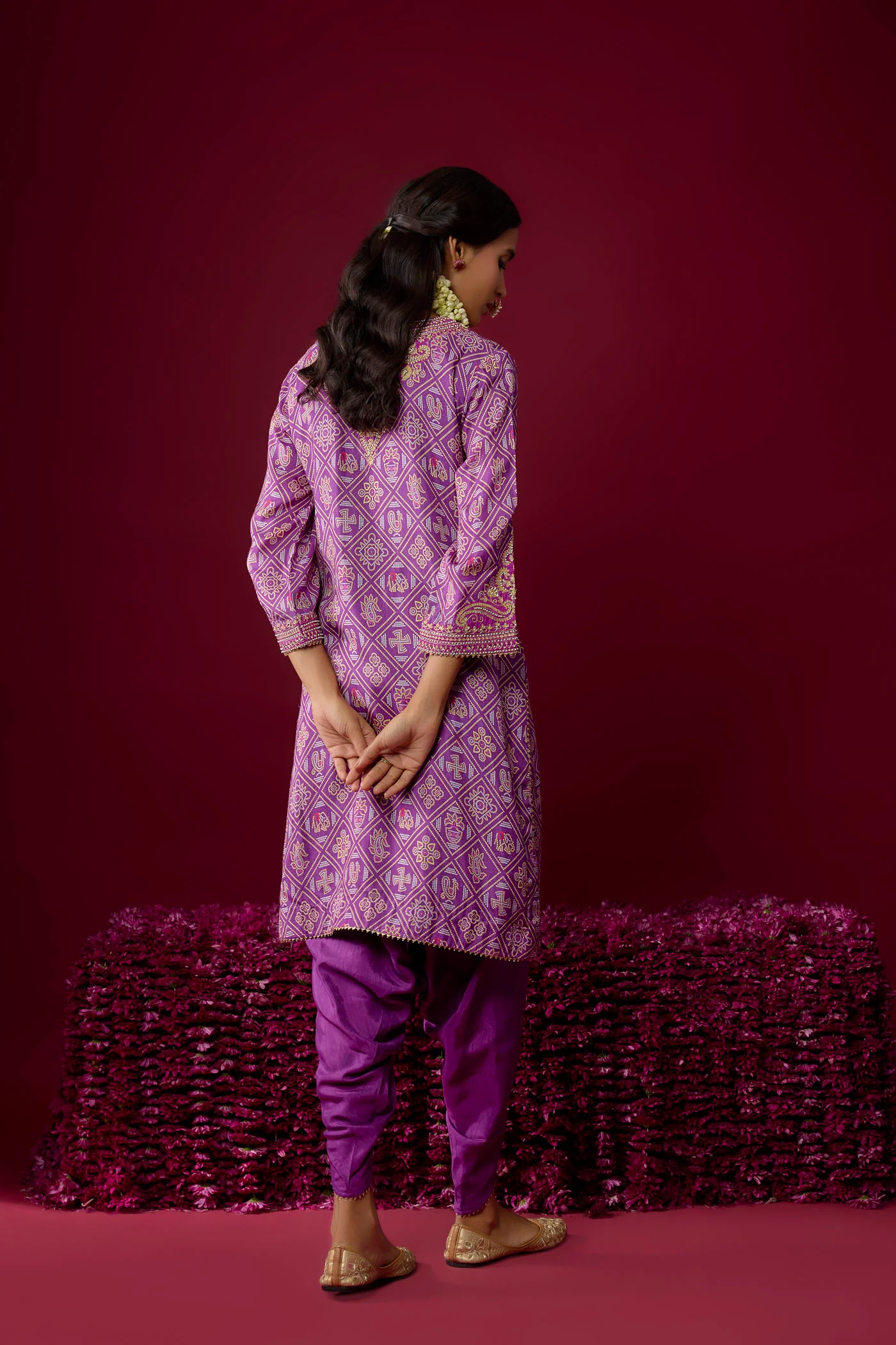 Rihana - Purple Short Kurta With Dhoti - Image 4