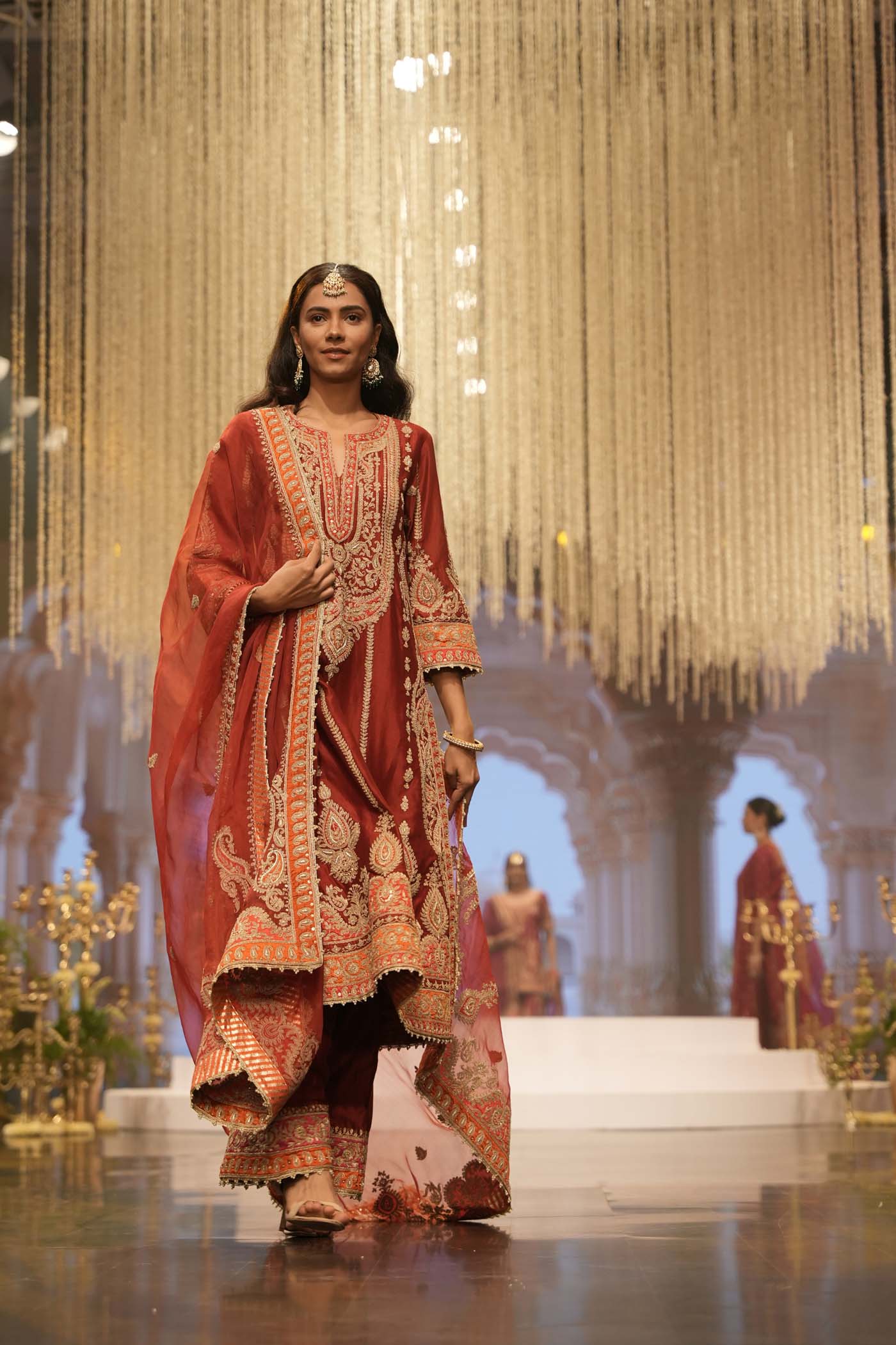 Rua - Deep Red Long A-line Kurta with Palazzo - Image 2