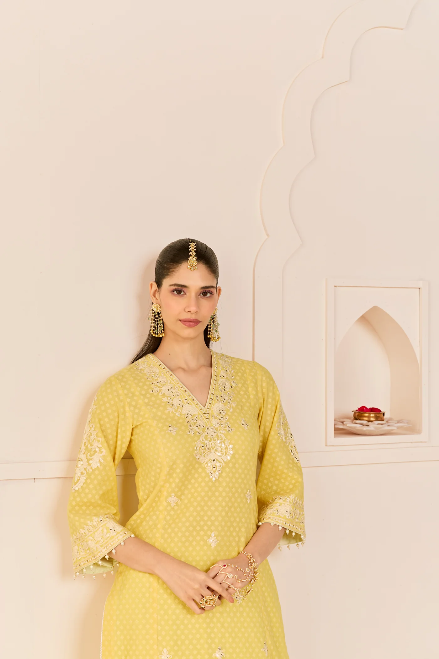 RUHANI - LEMON YELLOW Long kurta with Skirt and Dupatta - Image 2