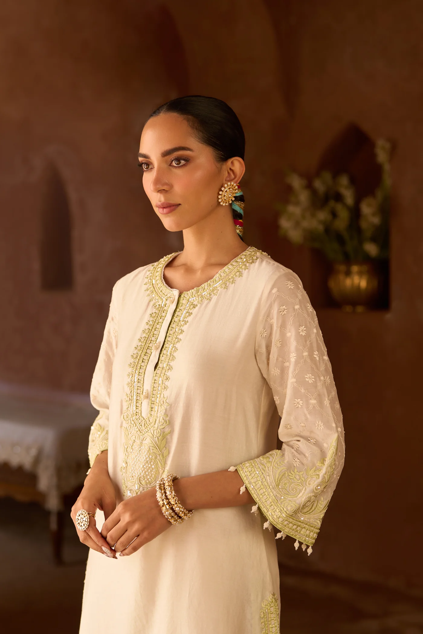 RUHI - DAISY IVORY WITH MINT GREEN SHORT KURTA AND DHOTI (LXRTS) - Image 2