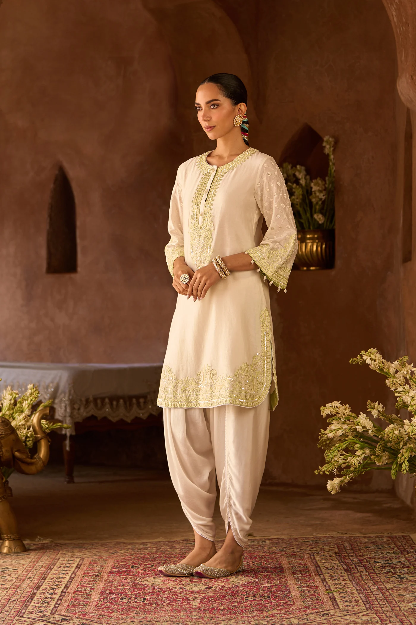 RUHI - DAISY IVORY WITH MINT GREEN SHORT KURTA AND DHOTI (LXRTS) - Image 3