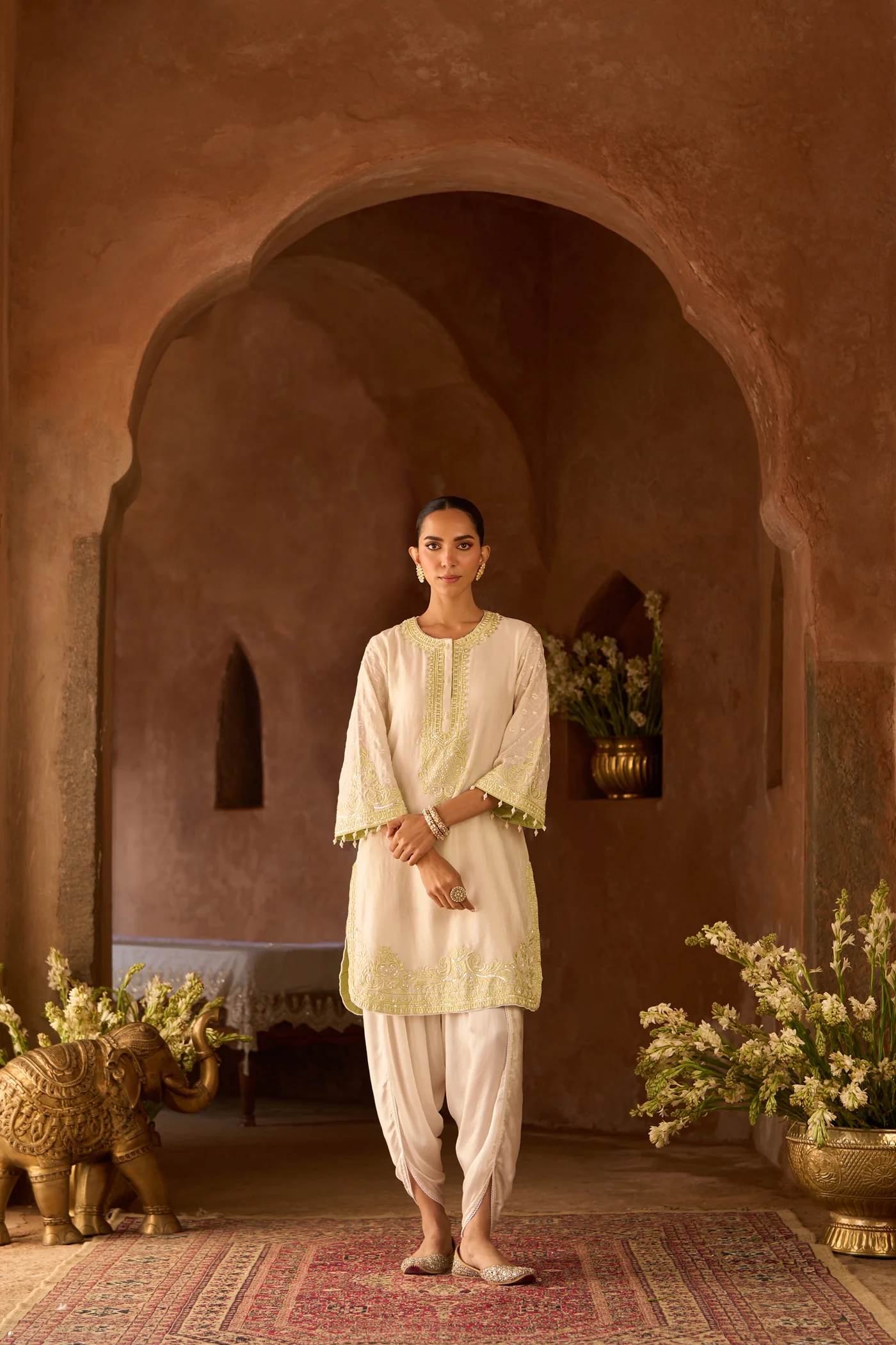 RUHI - DAISY IVORY WITH MINT GREEN SHORT KURTA AND DHOTI (LXRTS) - Image 4