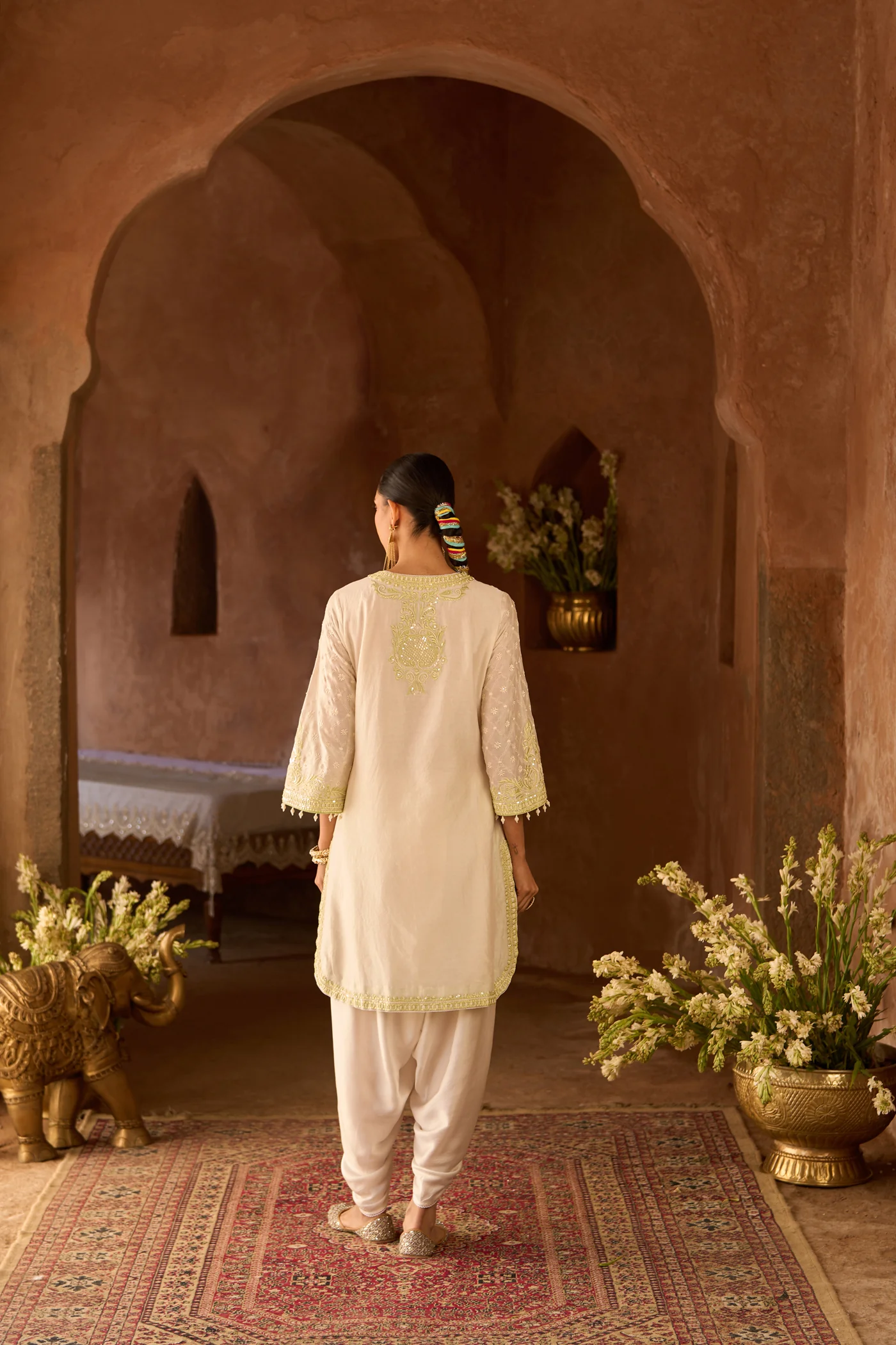 RUHI - DAISY IVORY WITH MINT GREEN SHORT KURTA AND DHOTI (LXRTS) - Image 5