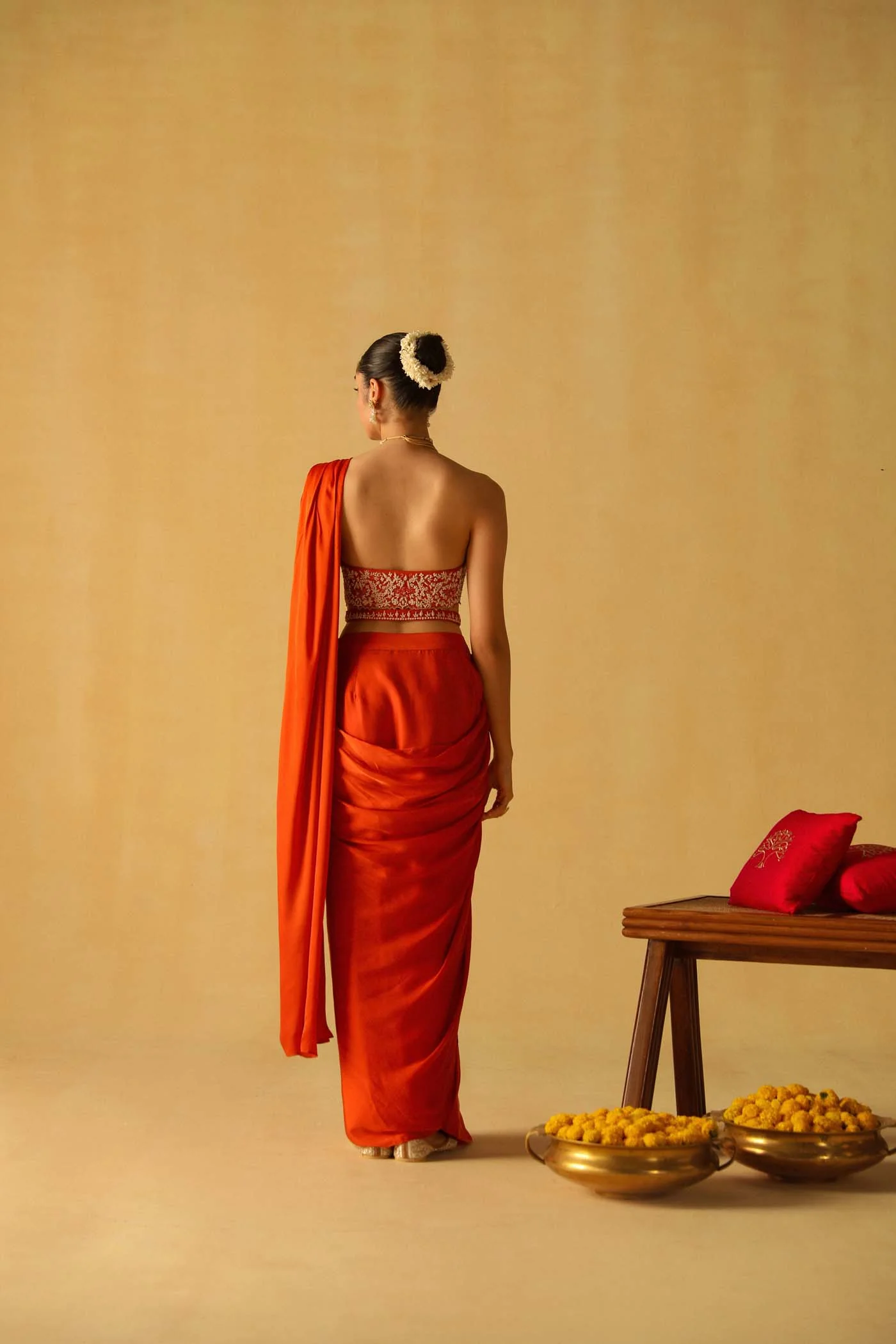 Vedika Mehta In Rumaan - Burnt Orange Drape Saree Set - Image 5
