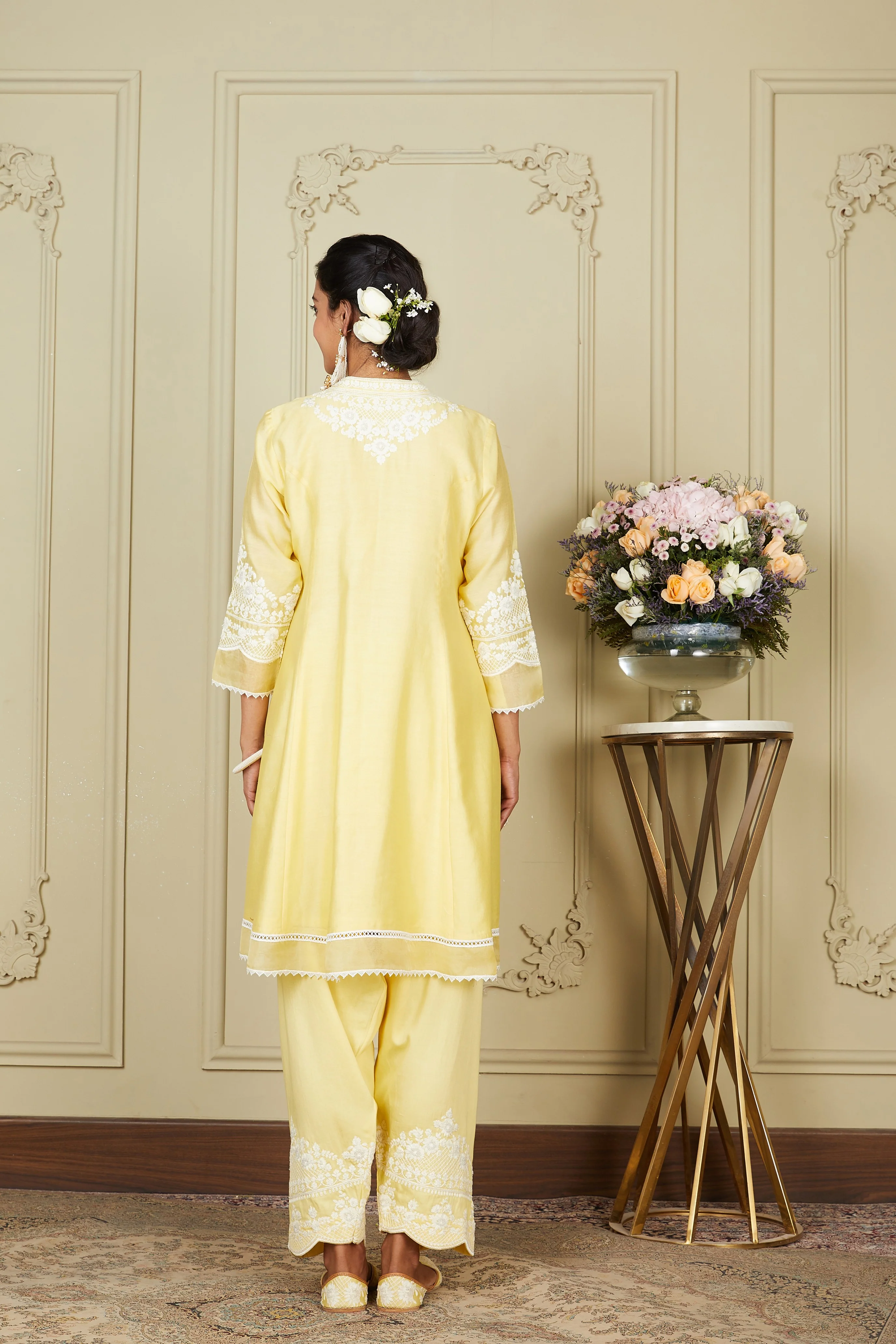 Ruzena - Lemon Yellow Princess-cut short kurta with salwar and dupatta - Image 8