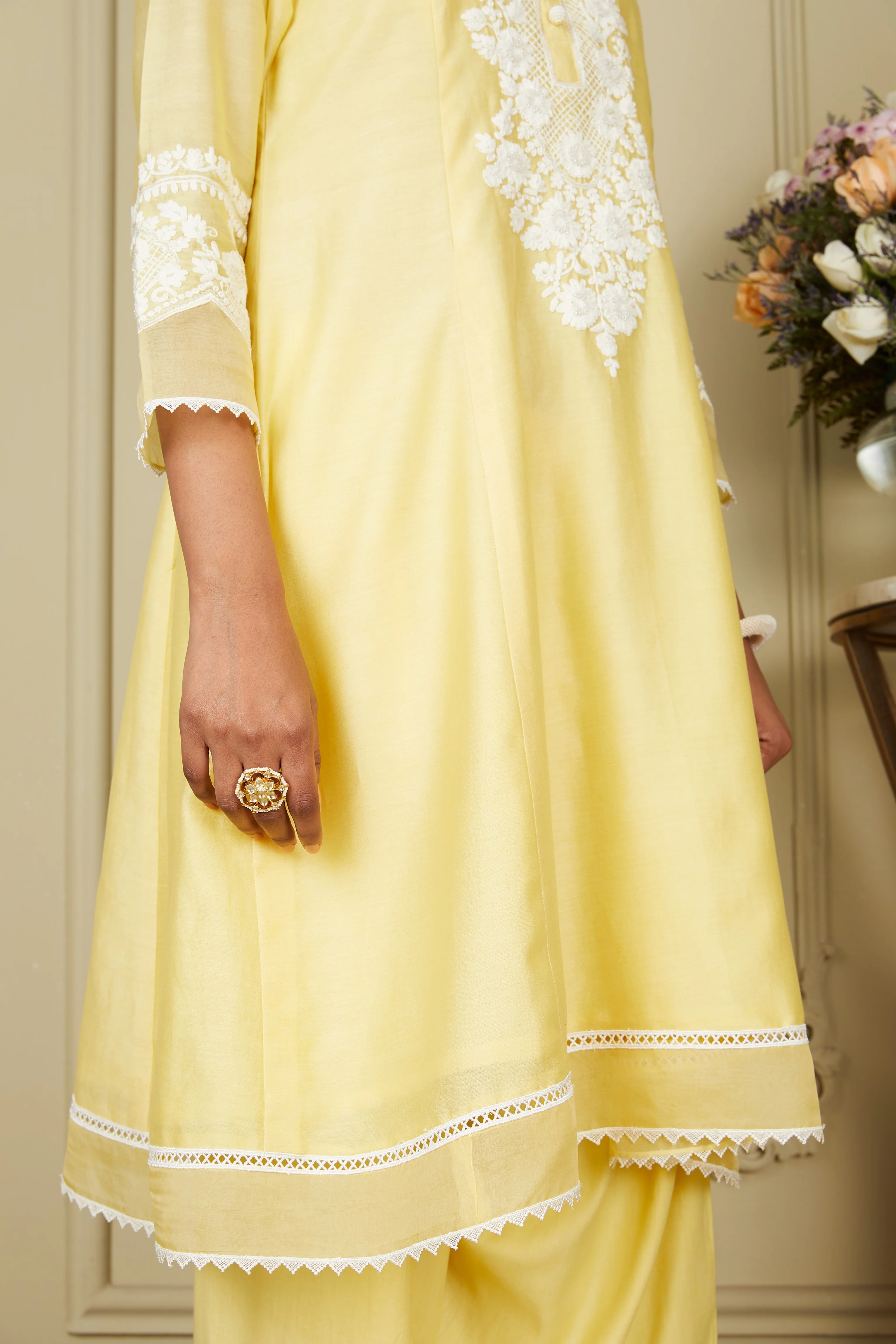 Ryhana - Lemon Yellow Princess-cut short kurta with salwar and dupatta - Image 11