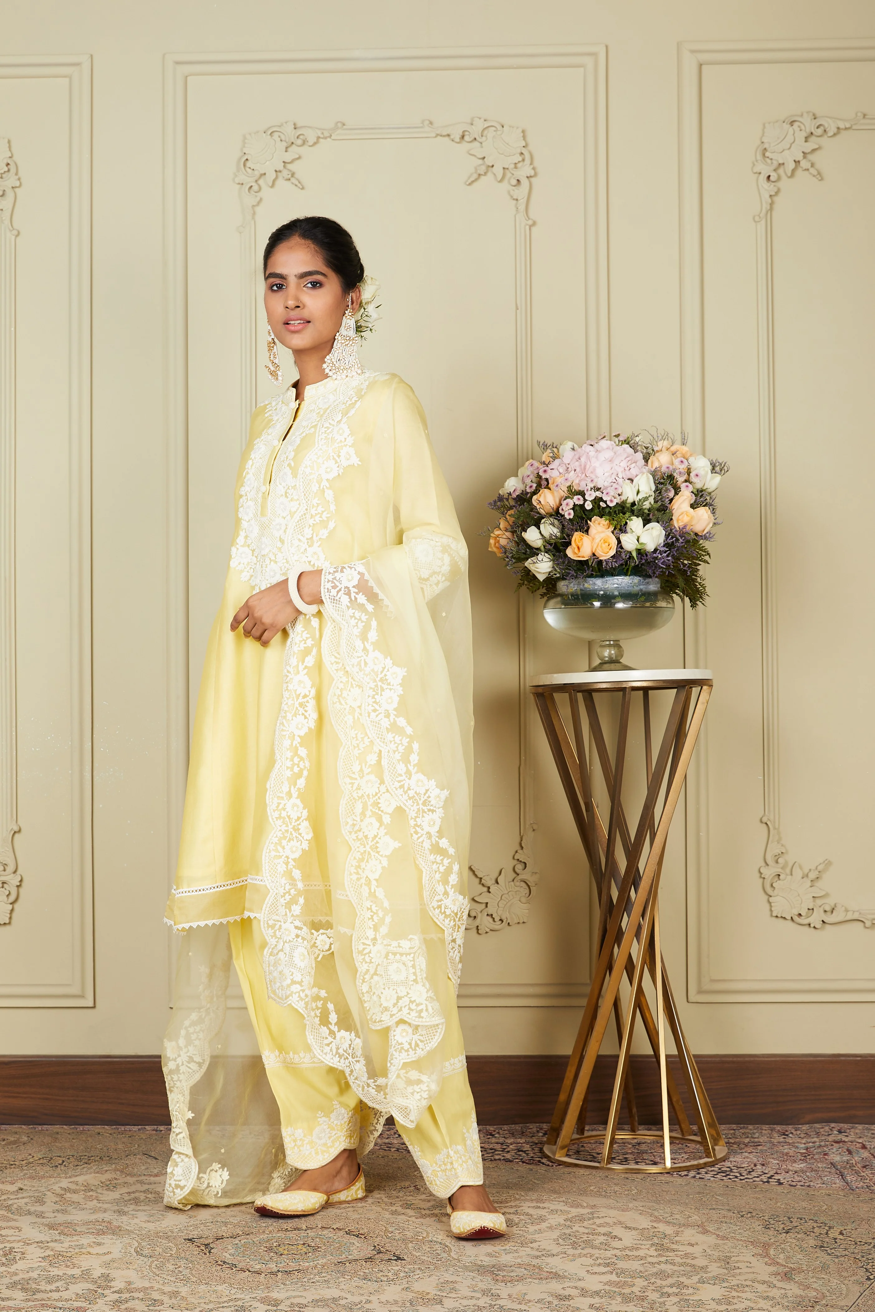 Ryhana - Lemon Yellow Princess-cut short kurta with salwar and dupatta - Image 5