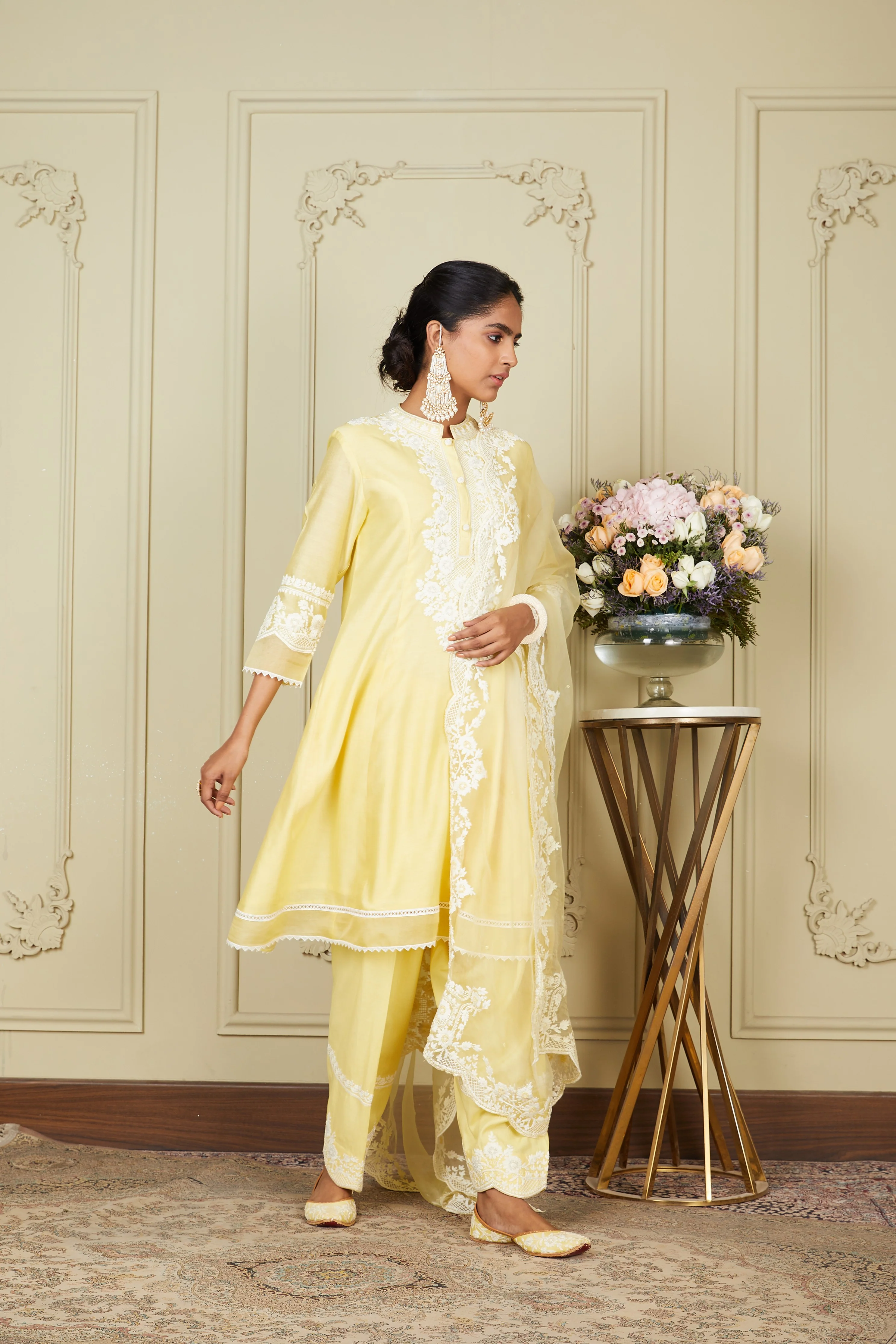 Ryhana - Lemon Yellow Princess-cut short kurta with salwar and dupatta - Image 7
