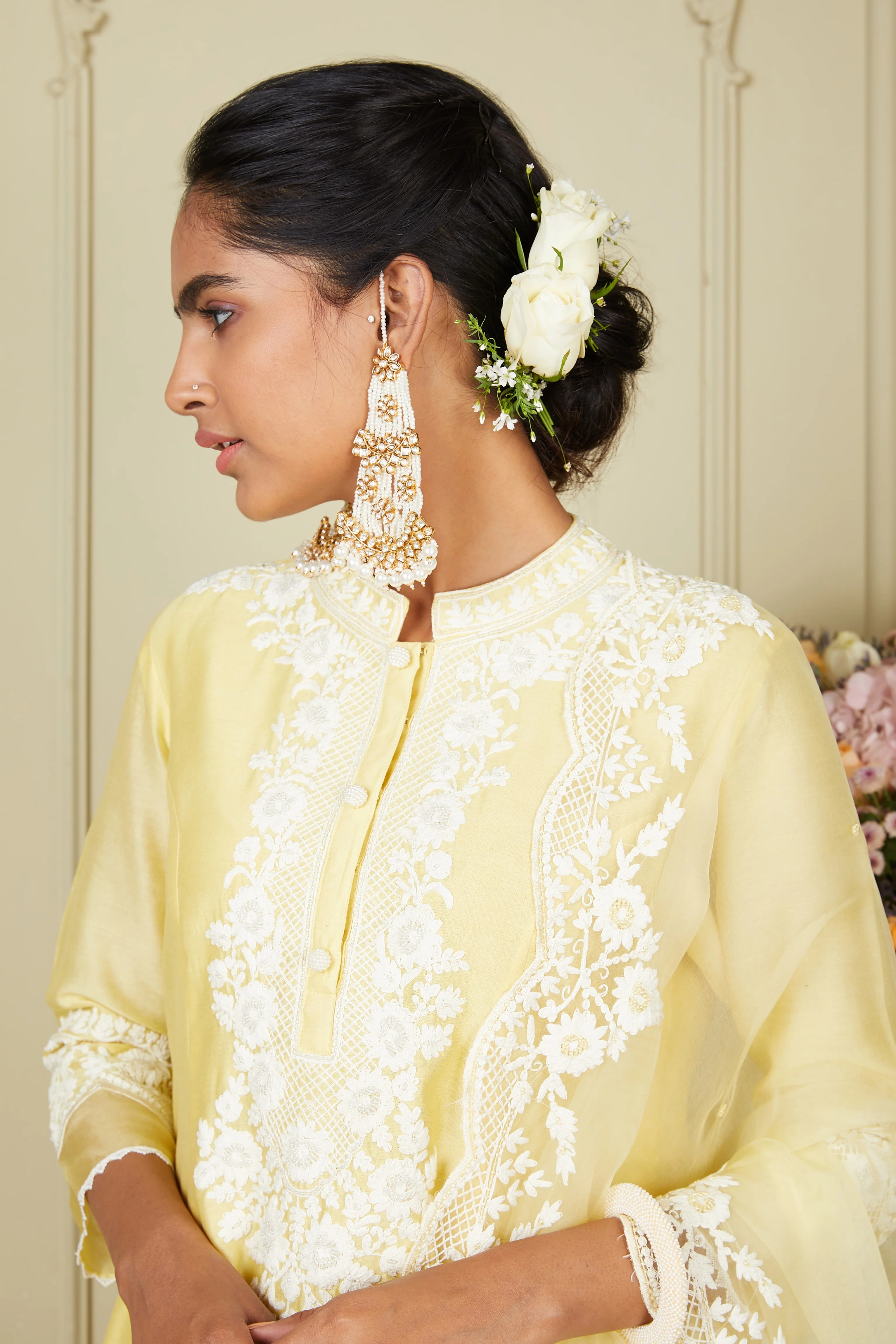 Ryhana - Lemon Yellow Princess-cut short kurta with salwar and dupatta - Image 8
