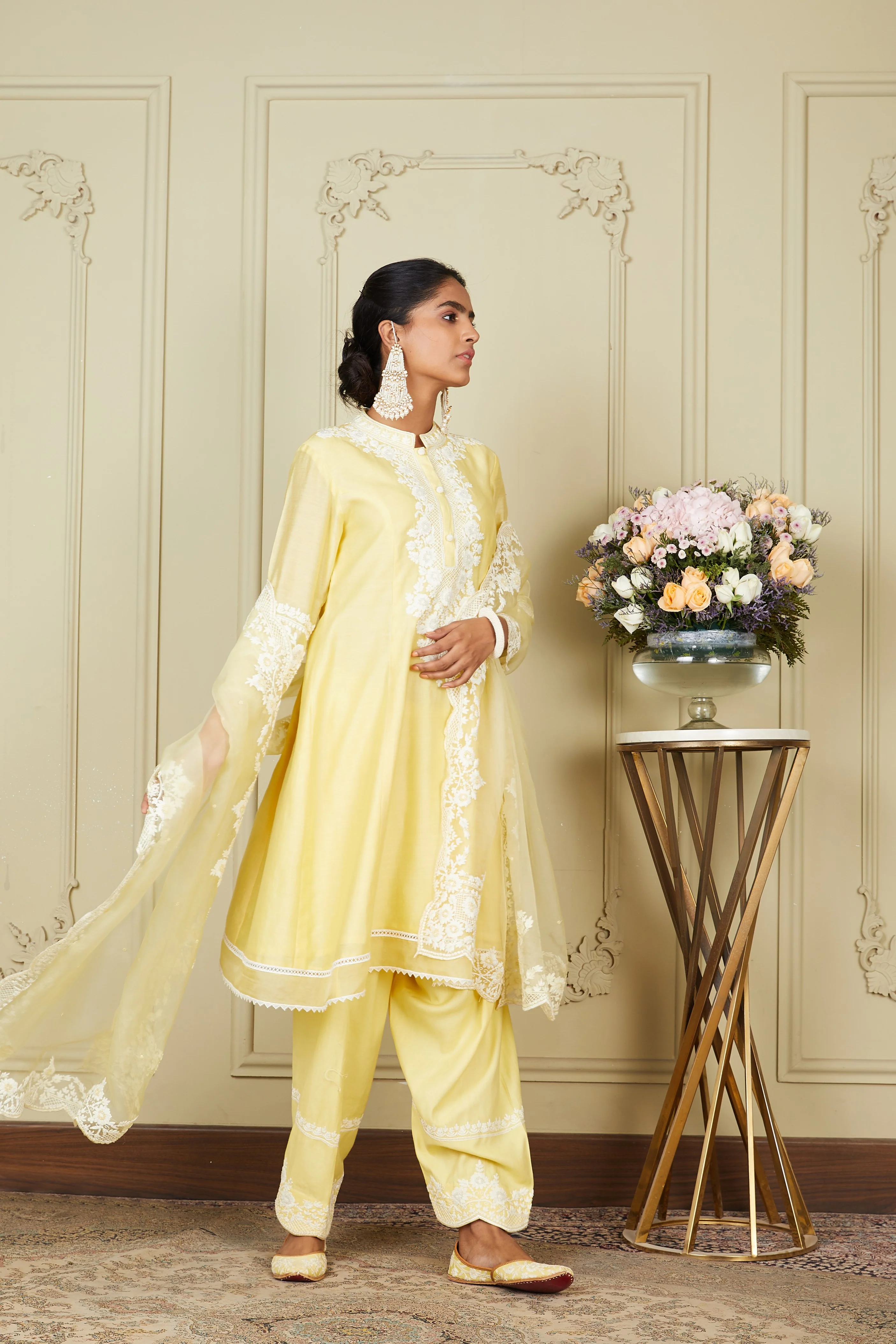 Ryhana - Lemon Yellow Princess-cut short kurta with salwar and dupatta - Image 9