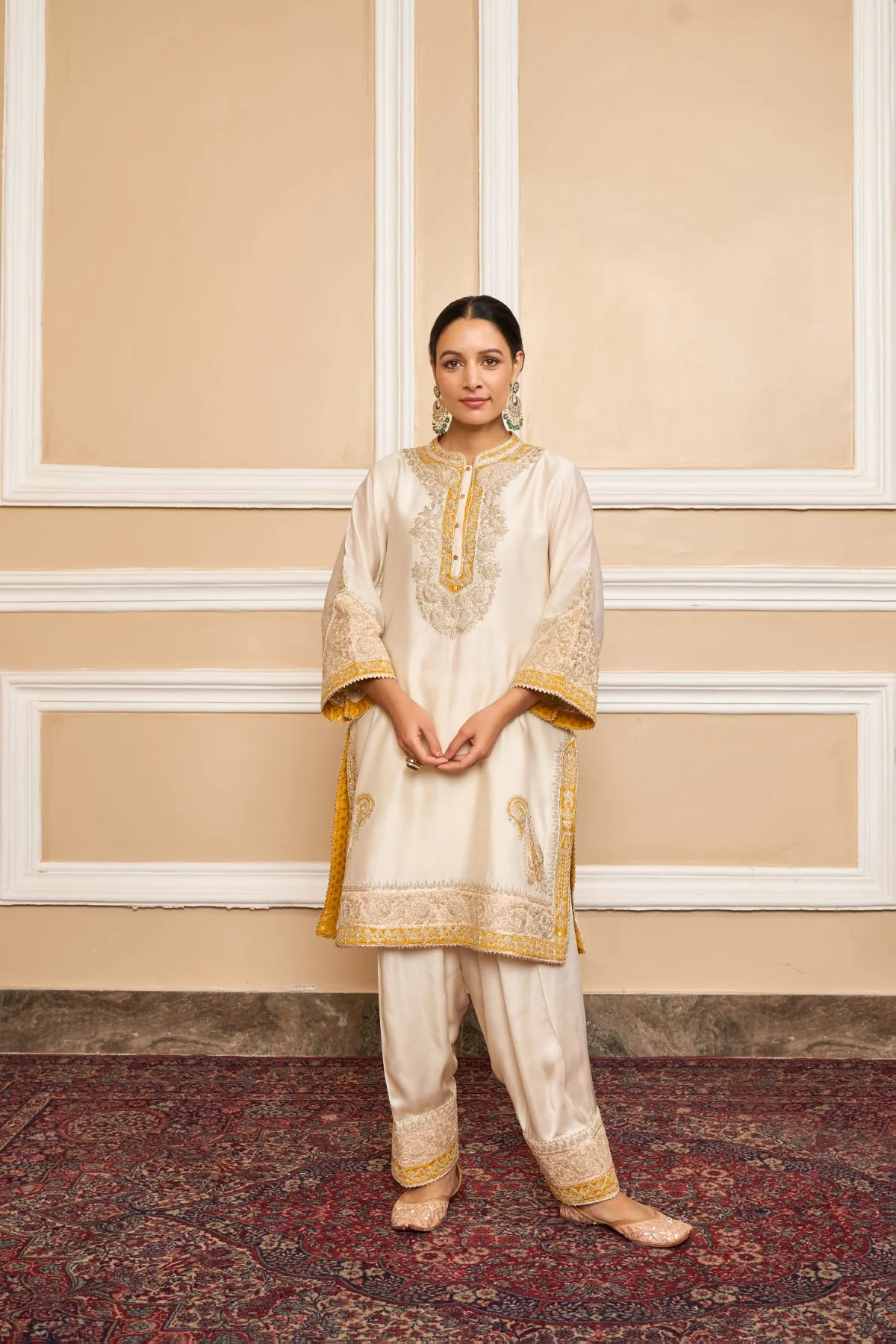 SABAA - DAISY IVORY SHORT KURTA WITH SALWAR AND DUPATTA - Image 3