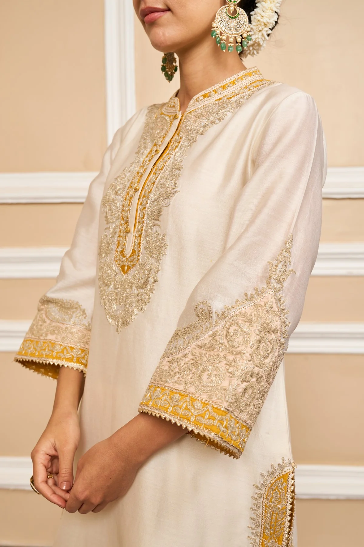 SABAA - DAISY IVORY SHORT KURTA WITH SALWAR AND DUPATTA - Image 6